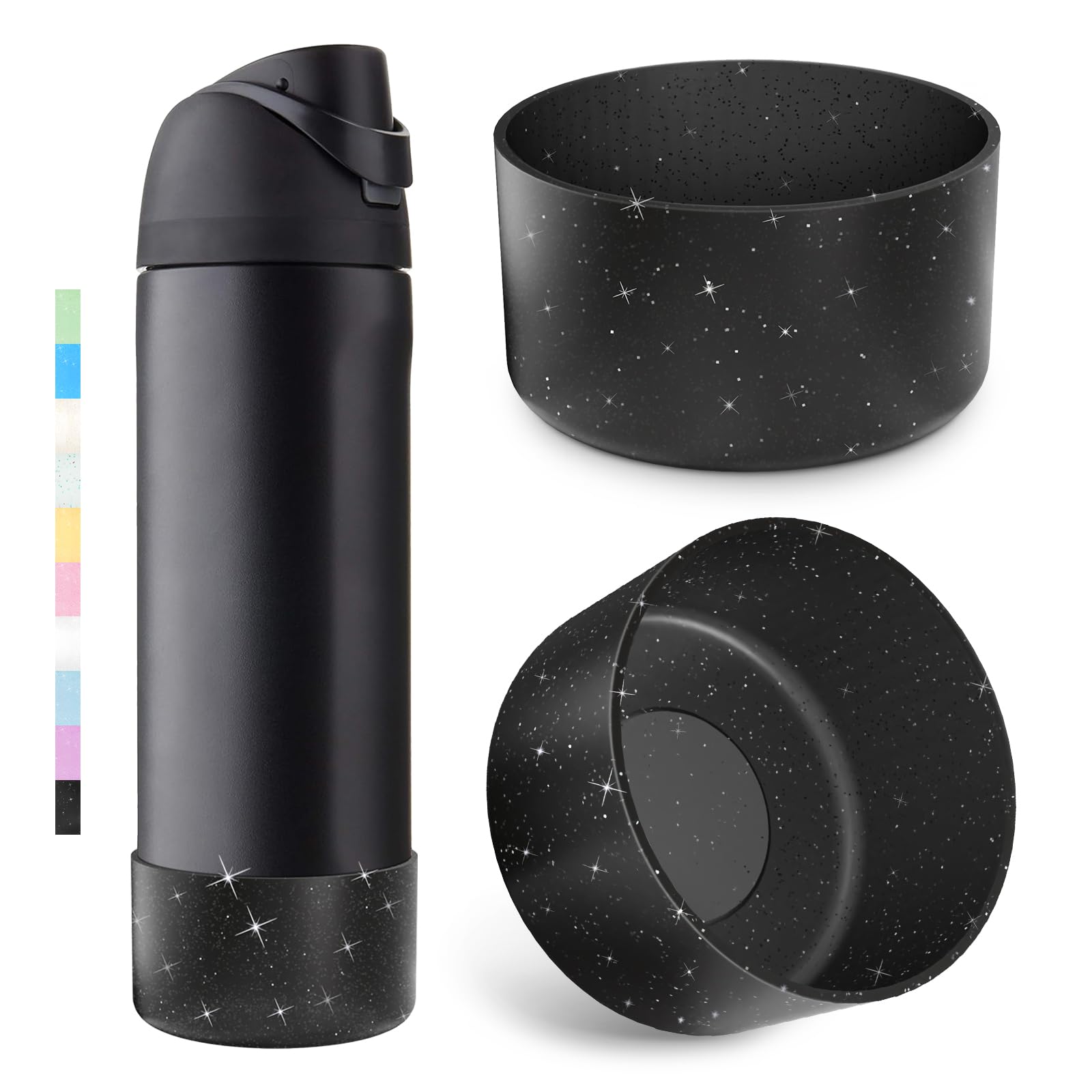2 botas de silicona con purpurina para botella de agua Owala de 24 onzas, 32 onzas, 40 onzas, funda protectora antideslizante para botella de agua Owala Twist, FreeSip y Flip de acero inoxidable, sin
