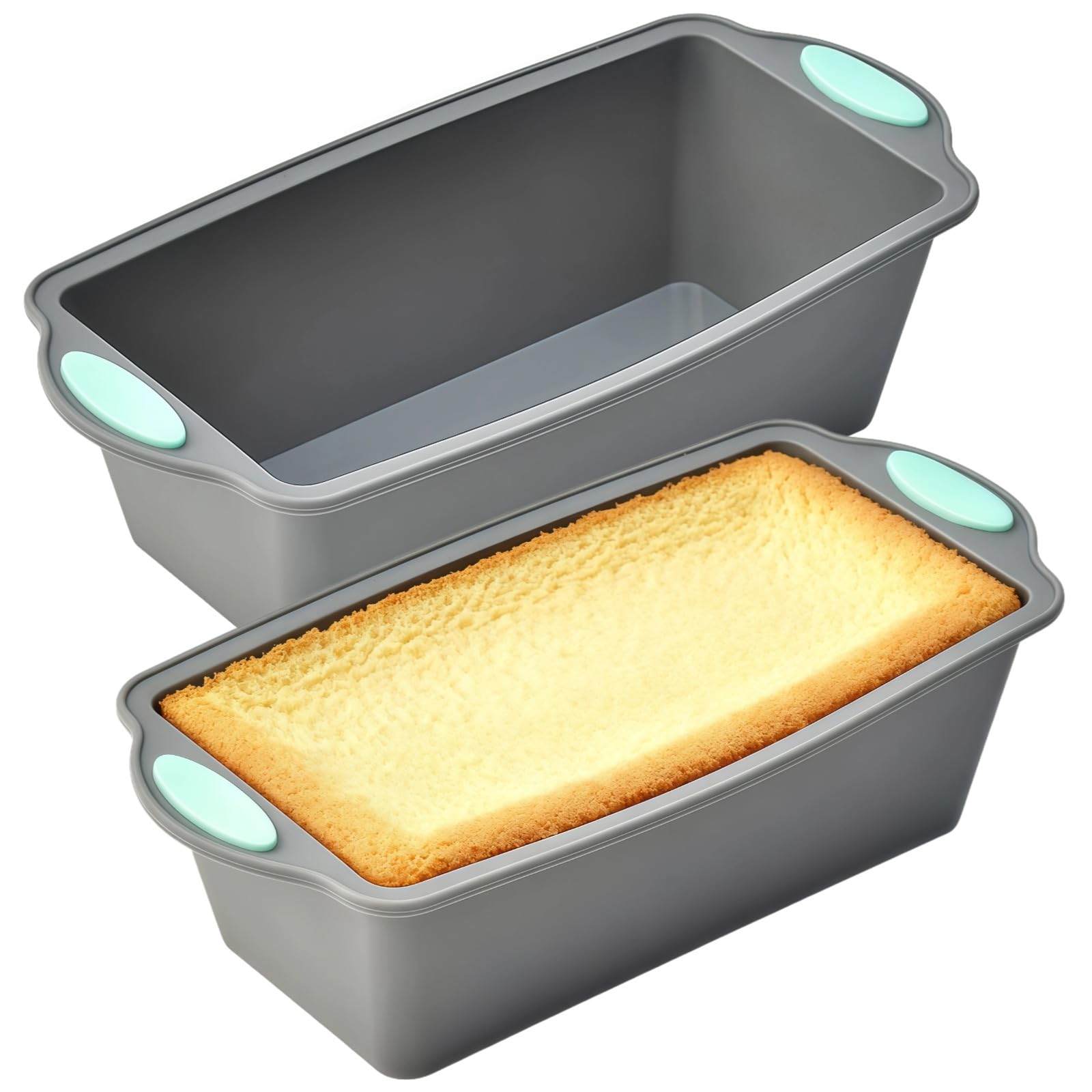 Packool Bread and Loaf Pan with Handles, Nonstick Silicone Baking Molds for Banana Bread, Pound Cake, Meatloaf, DIY Baking, Dishwasher Safe, 2 PCS Rectangle Silicone Baking Pan