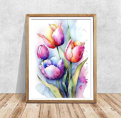 Tulip Art, Print Watercolor Floral Wall For Bedroom Flowerposter Tulip