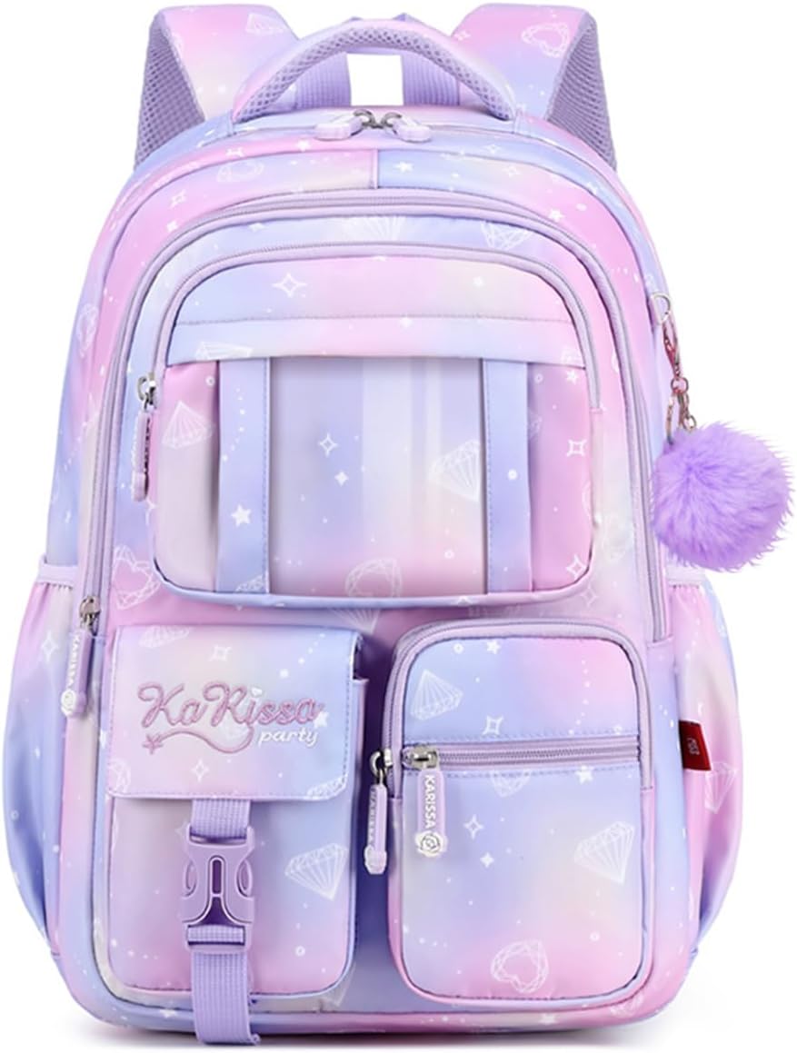 mygreen Kawaii Girls Backpack for School, Cute Teenage Multiple Pockets Backpack, Fashion Bookbag for Primary Elementary High School Purple