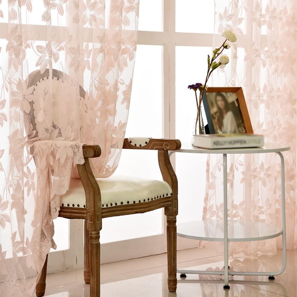 Tende di Pizzo Rosa per Le Ragazze della Camera da Letto, Floreale Voile Tenda Finestra Trasparente per Il Soggiorno Balcone, 1 Pannello (Size : WxH 200x270cm)