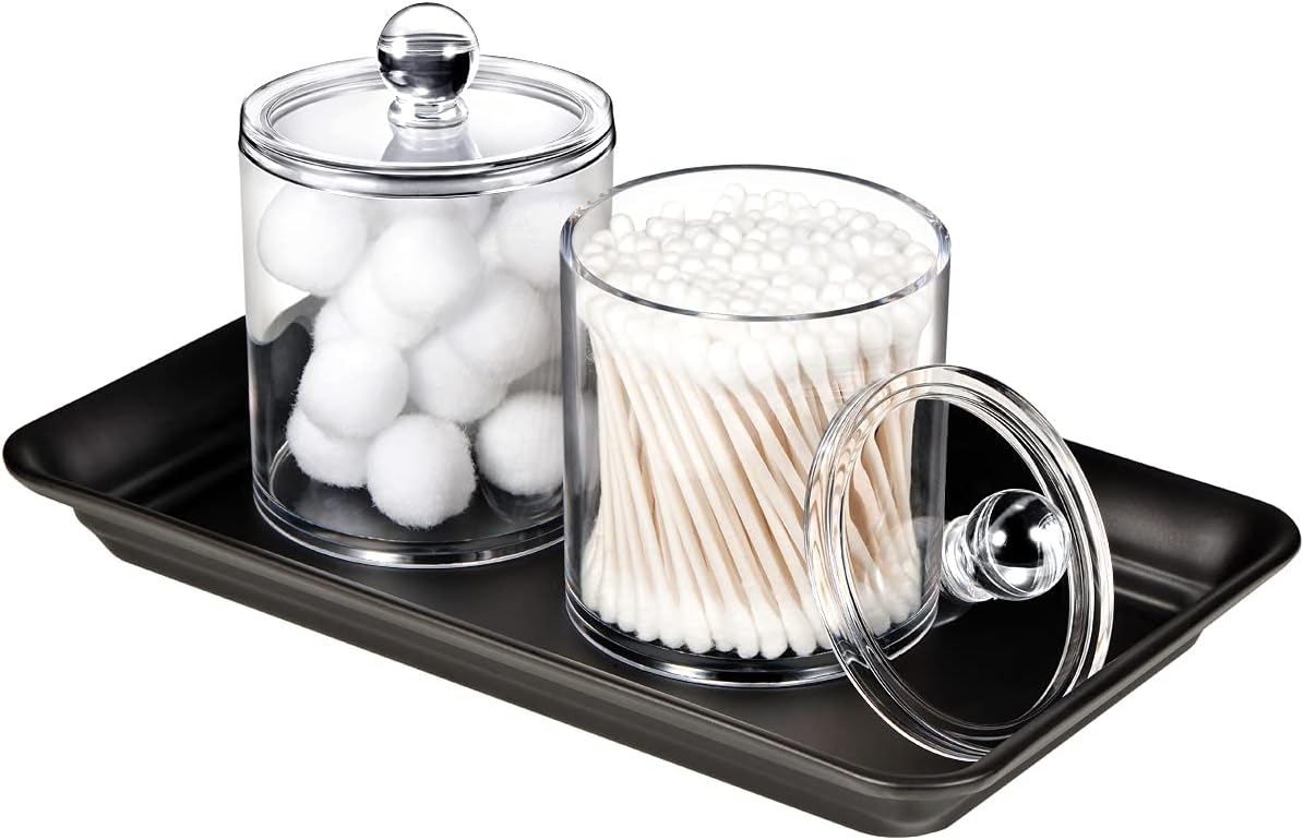 6 Pack of 12 Oz. Qtip Dispenser Apothecary Jars Bathroom with Labels - Qtip Holder Storage Canister Clear Plastic Acrylic Jar for Cotton Ball,Cotton Swab,Cotton Rounds,Floss Picks, Hair Clips (Clear) : Home & Kitchen