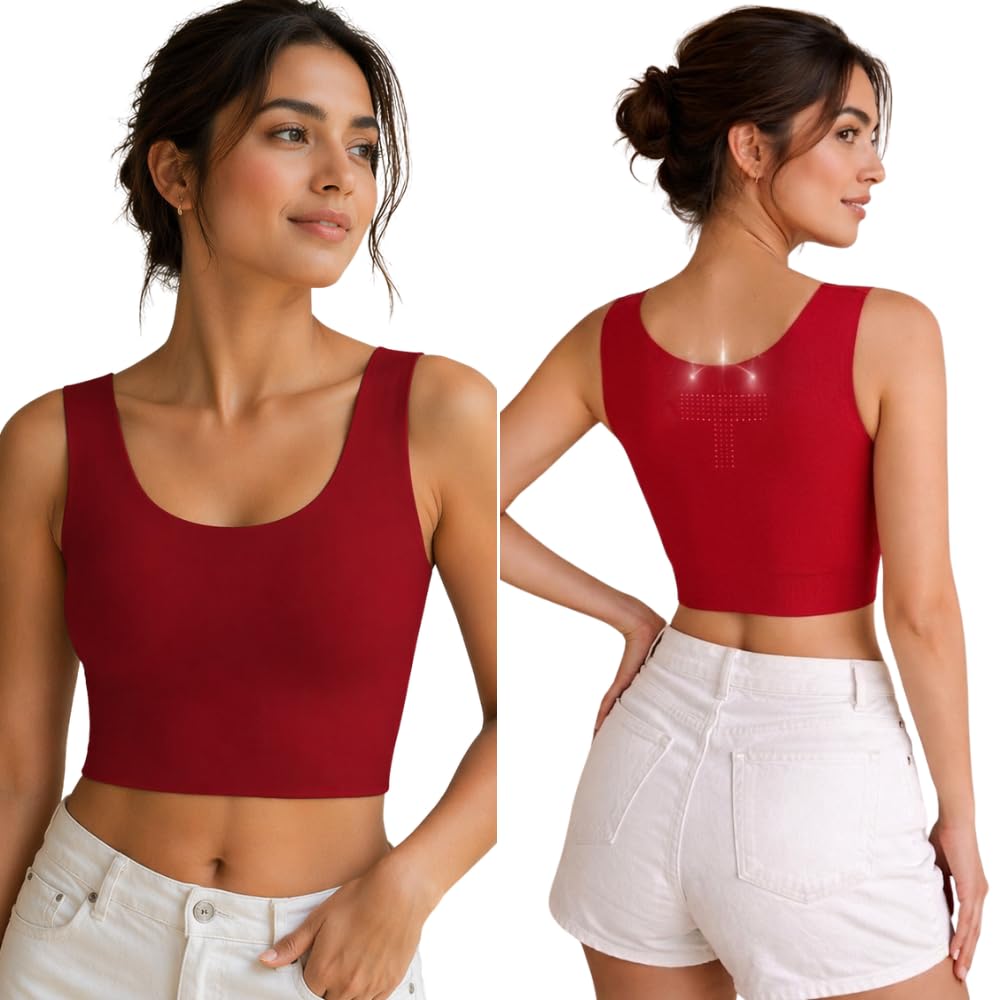 Women’s Seamless Padded Crop Top Bra | Wireless Comfort Stretch Sports Bra | Knitted Bra | Breathable Tank Style Bralette for Everyday Wear (Free Size) 28 to 34-picture-34