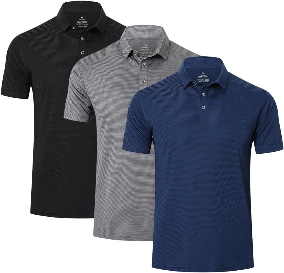 3 Pack Mens Polo Shirts Short Sleeve Breathable Quick Dry Golf Top Running Sports Tee Top Gym Workout Polo T Shirts
