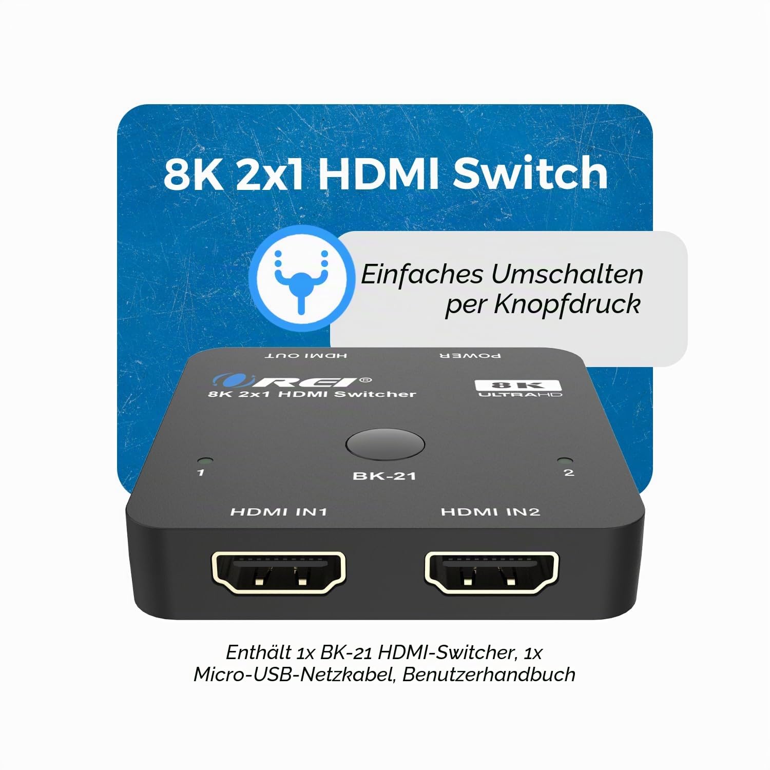 OREI 8K 2x1 HDMI Switch 4K @ 120Hz, Auto HDMI Selector 48Gbps High Resolution Switch Between 2 Inputs Prefect for Gaming, PS5, Xbox, HDR10, Dolby Vision