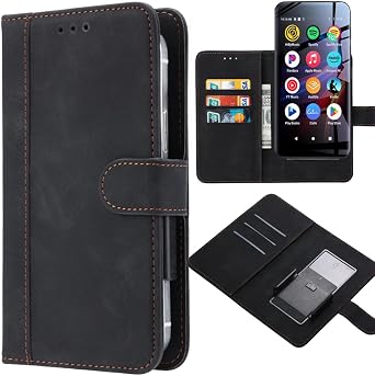 for innioasis G1 G3 G5 MP3 Player Case, Universal Leather Wallet with Card Holder Slots Movable Clip Magnetic Flip Wallet Protection Case Cover for innioasis G1 G3 G5 MP3 Player -Black