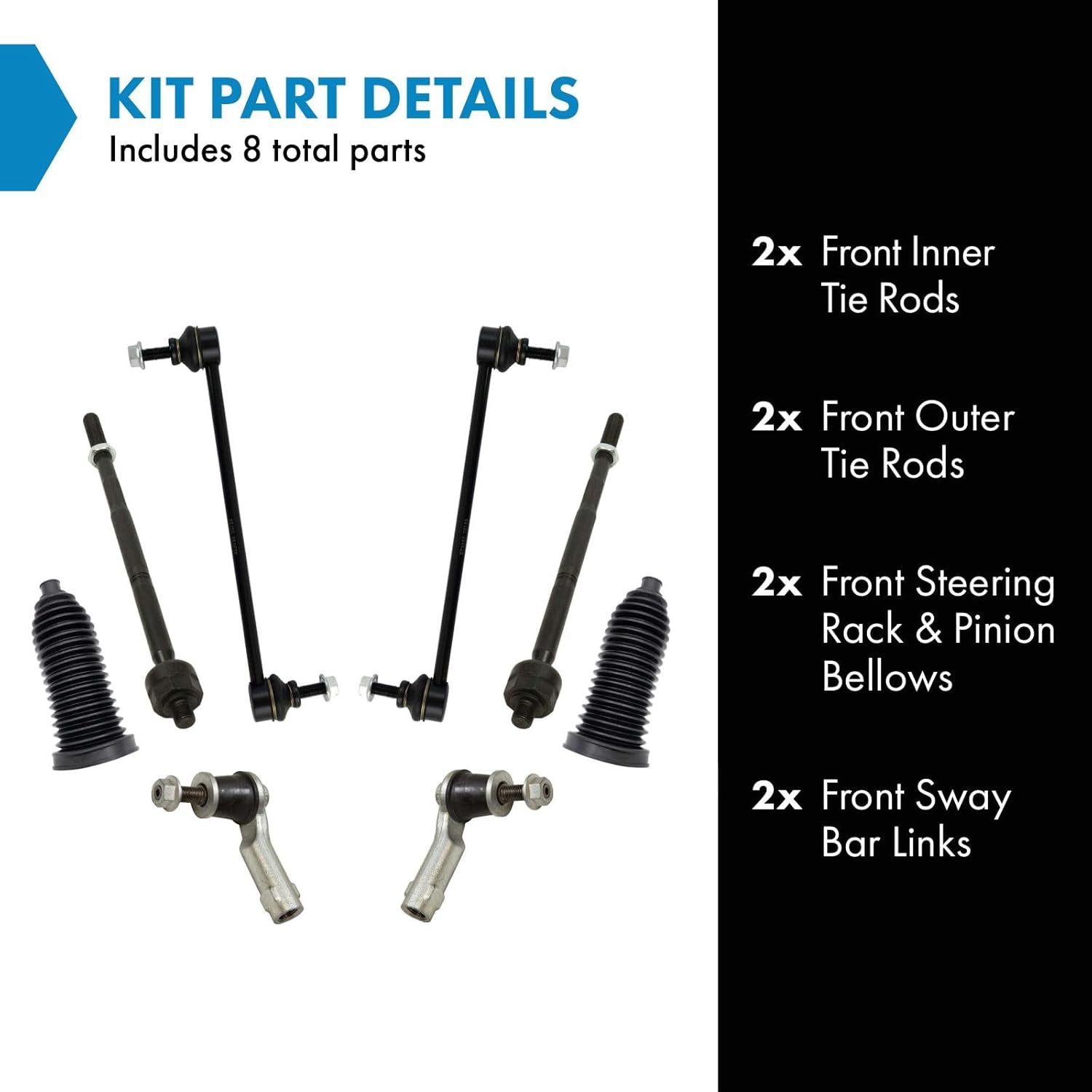 TRQ Front Steering & Suspension Kit Steering Rack & Pinion Bellow Sway Bar Stabilizer Link Tie Rod Compatible with 2015-2017 Chrysler 200 2013-2016 Dodge Dart