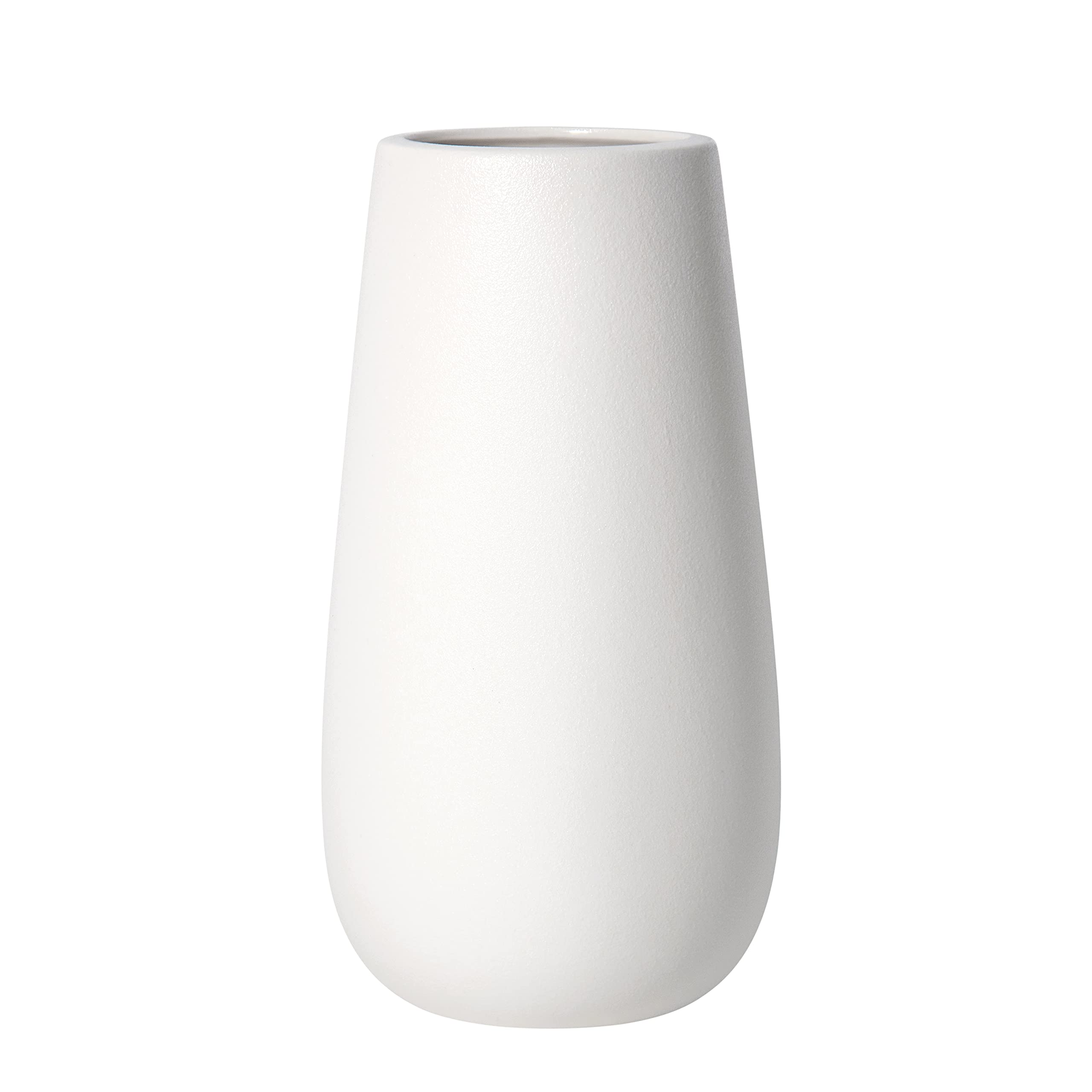 D'vine Dev 10 Inch Modern White Ceramic Vase, Oval-Shaped, Grainy Texture Flower Vase with Design Box Packaged, VS-TW-10SW