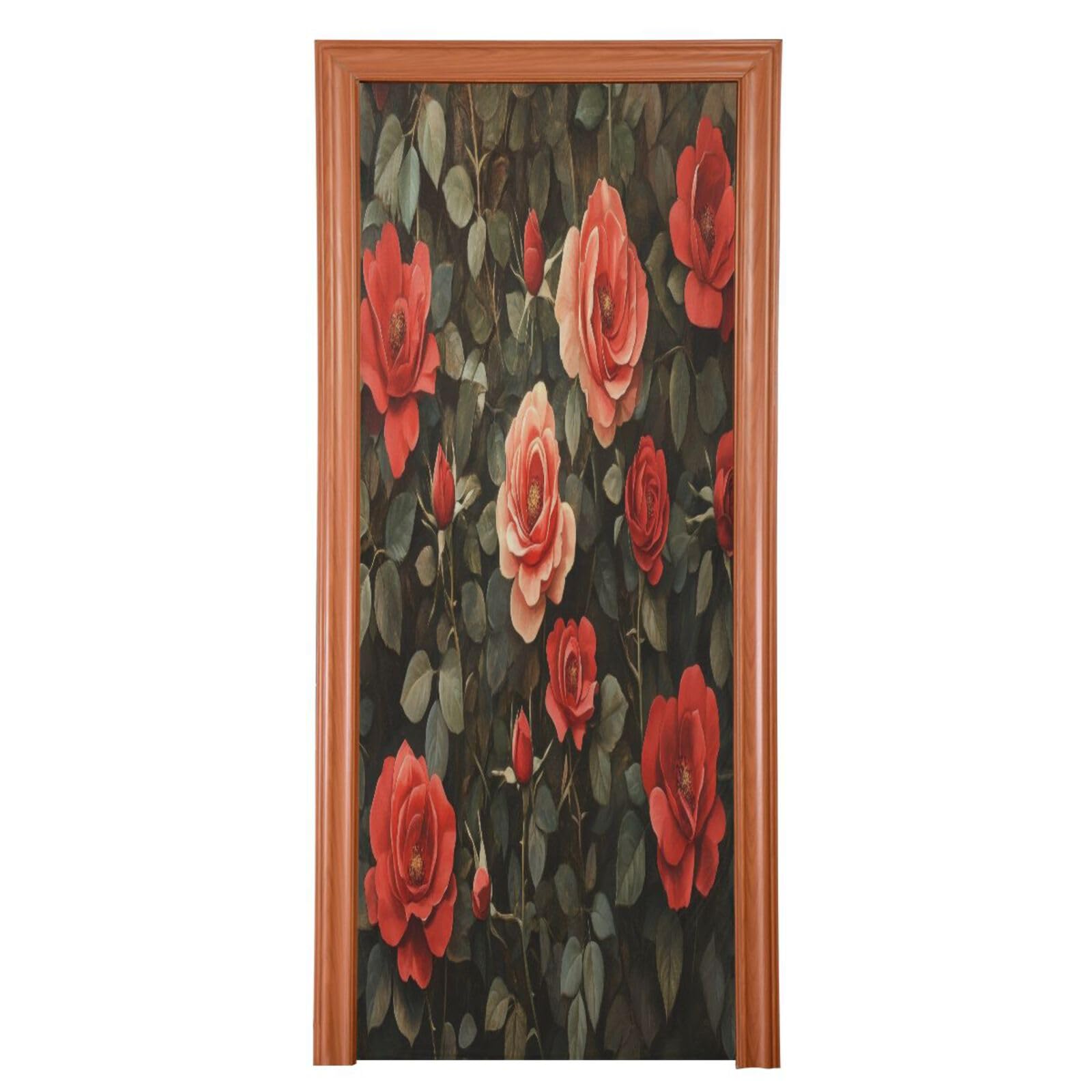 FLildon Valentine's Red Rose Door Cover Decoration, Party Accessory Porch Decor for Festive Ornament Room Door Covers 35 x 79 Inch