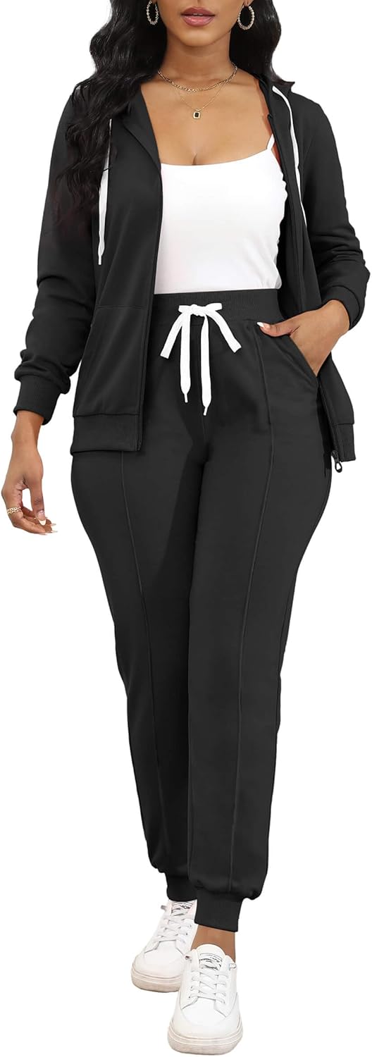 CLOCOR Track Suits for Women Set - Casual 2 Piece Outfits Sweatsuit Pocket Hoodies Long Sleeve with Patchwork Pants Set