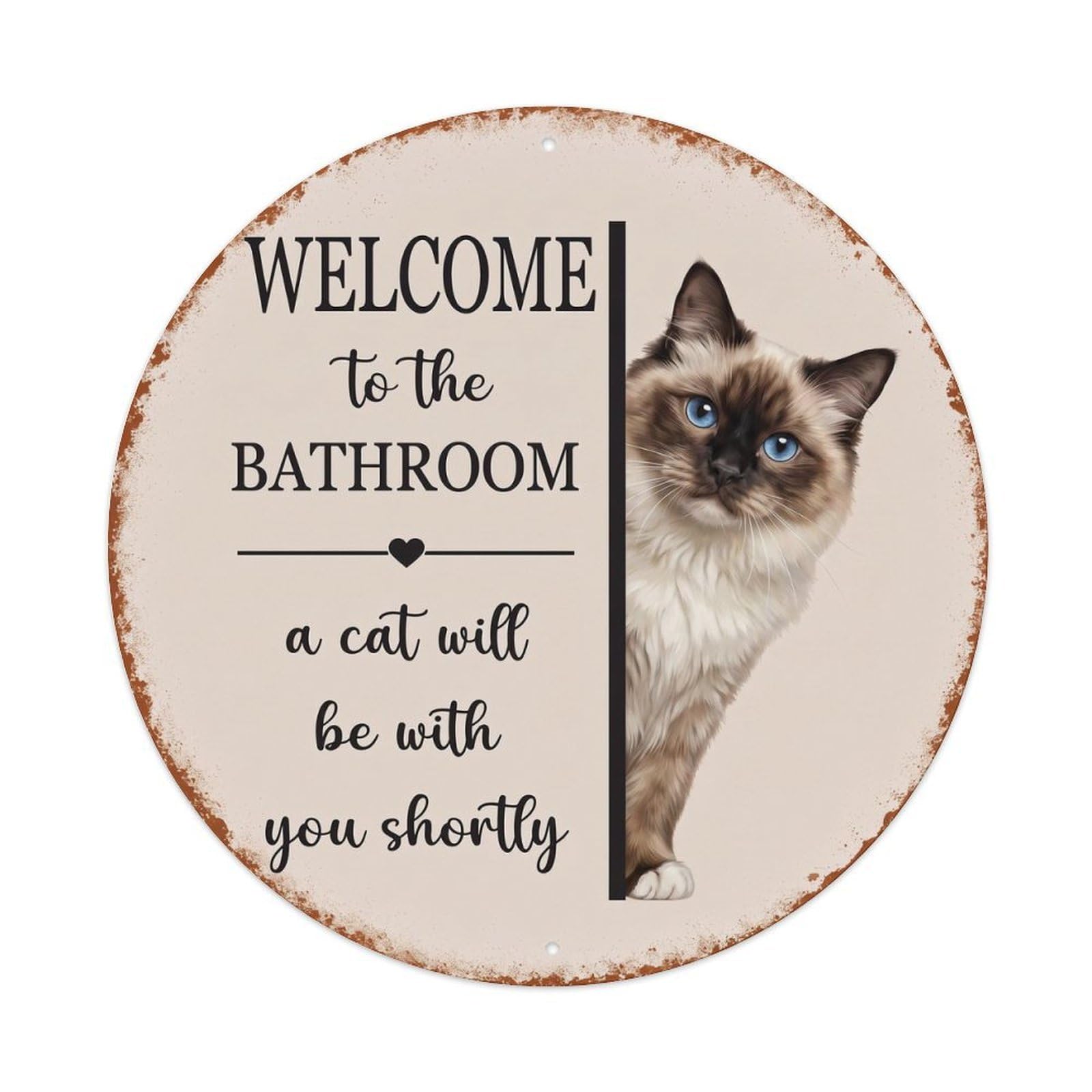 Vintage WELCOME To The BATHROOM Ragdoll Cat Metal Tin Sign