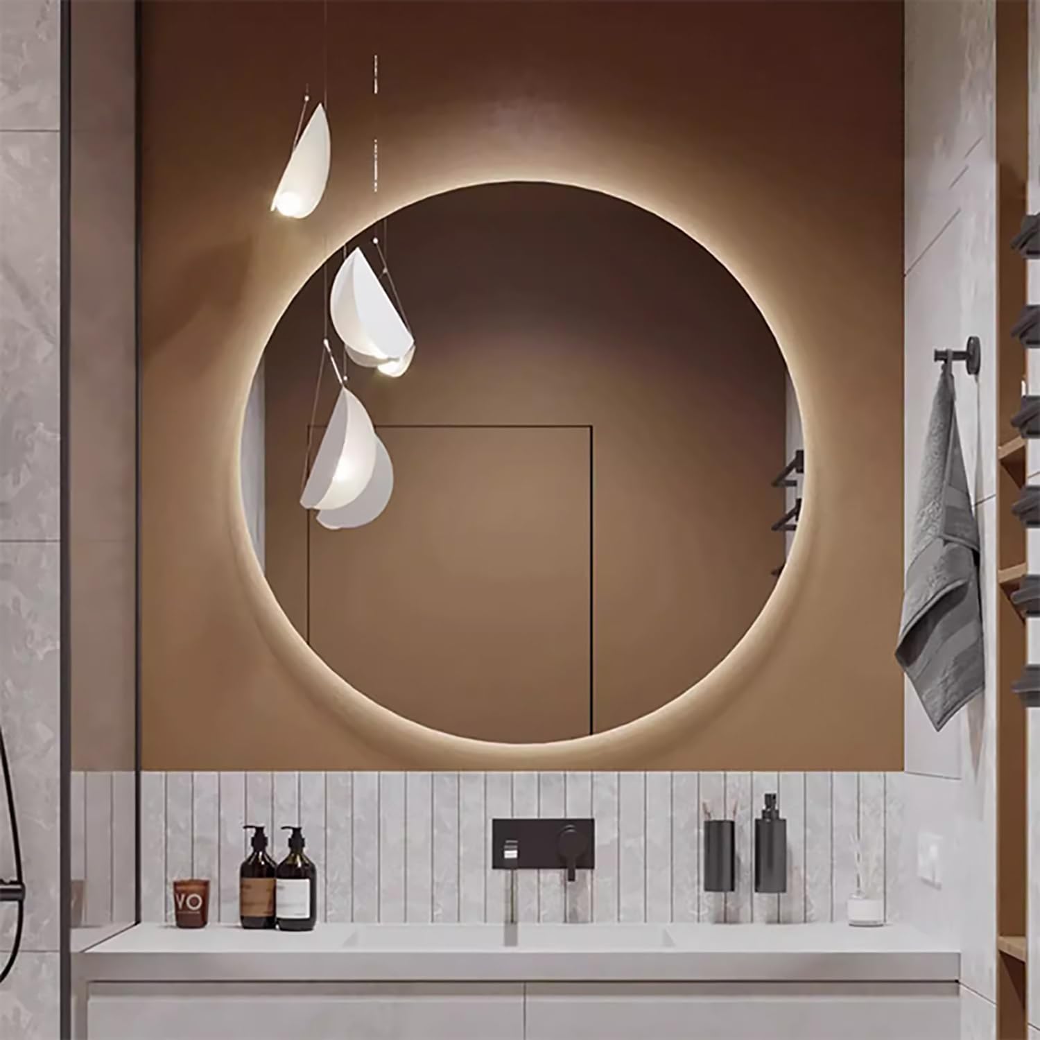 FGXHHS 80cm Round Frameless with Frontlit & Backlit 100cm Lighted LED Vanity Color Temperature Adjustable Touch Anti-Fog Wall Mounted(Backlit,70cm/28in)