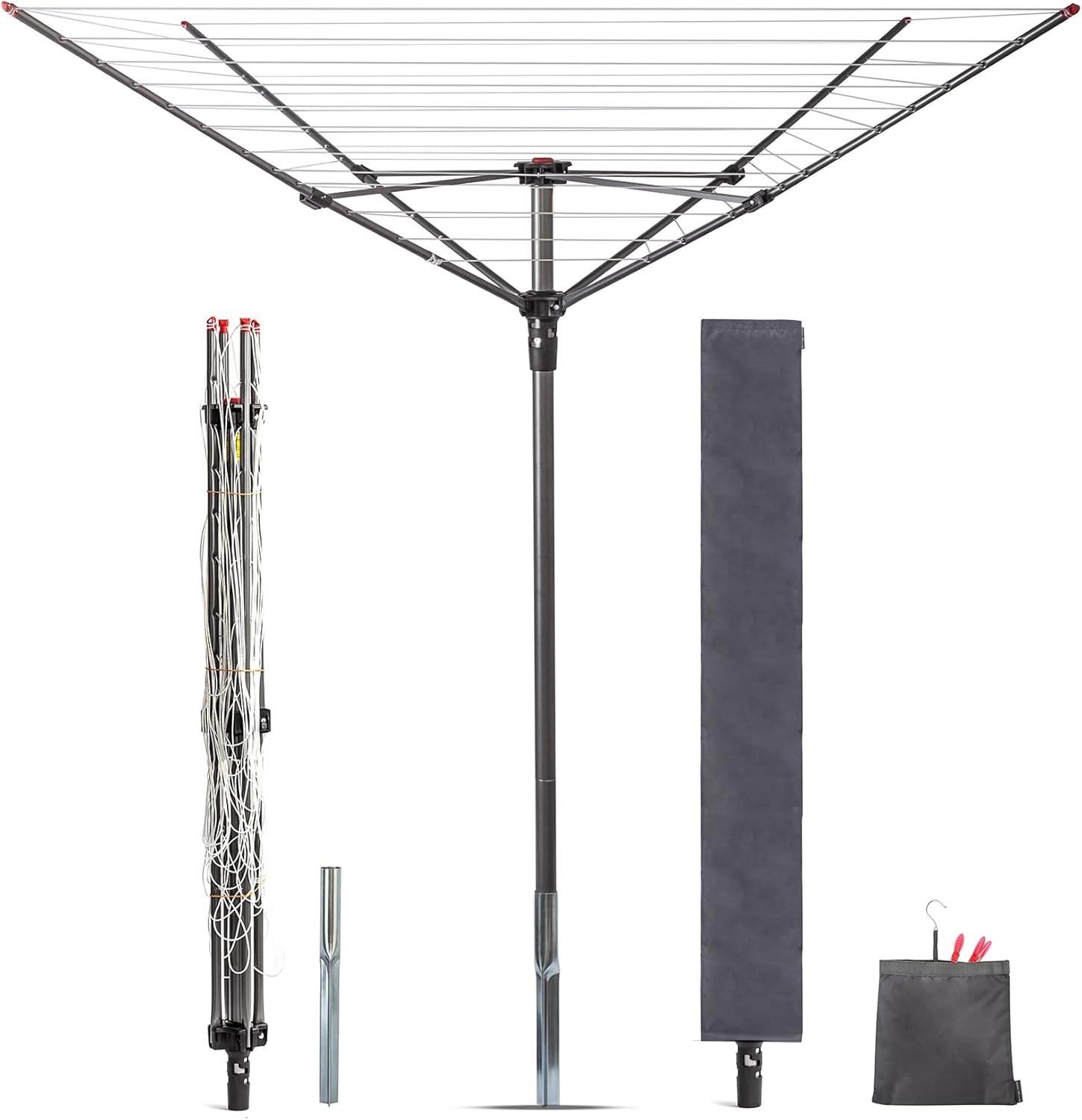 STORAGE MANIAC Outdoor Umbrella Drying Rack, 12 Lines with 164 Feet Drying Space, Steel Frame & Adjustable Height, 4-arm Umbrella Clothesline for Laundry, Collapsible Clothes Drying Rack for Backyard 12 Lines with 164ft INCOMPLETE