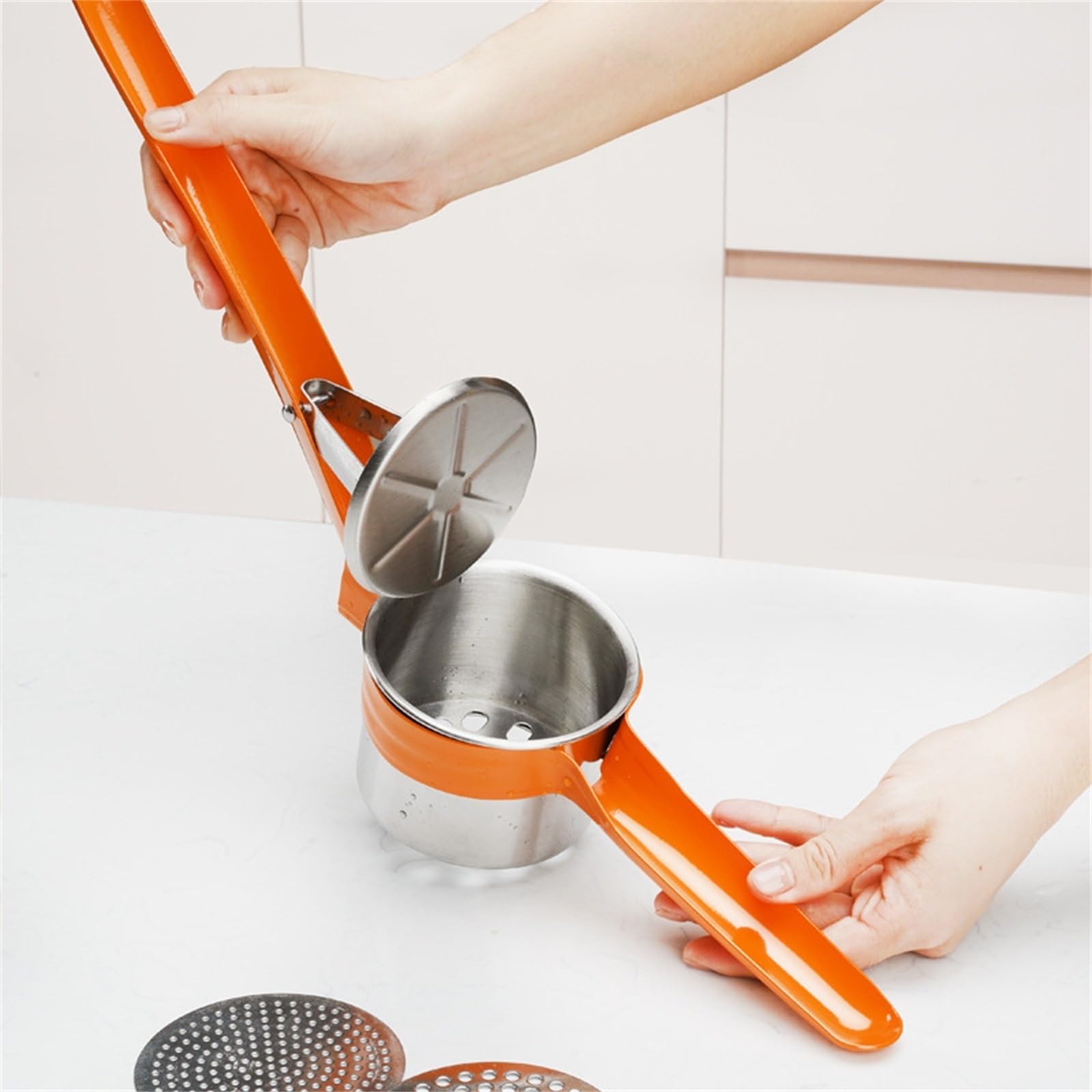 Prensador de Patatas Exprimidor de Patatas con 3 Discos Intercambiables Puré de Patatas Frutas Verduras y más Exprimidor y triturador de Patatas Chef Genial