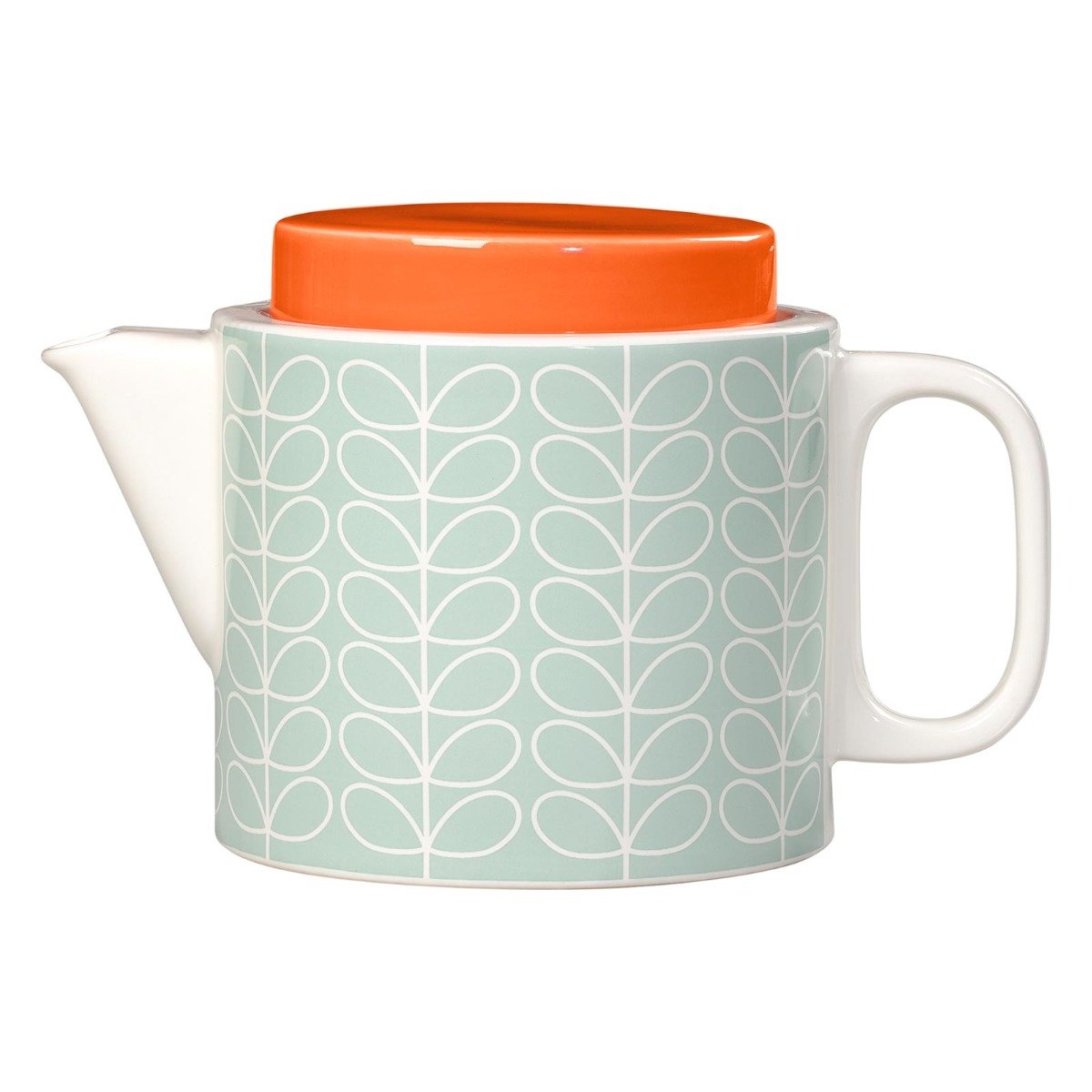 Orla Kiely Orange Linear Stem Ceramic Teapot In Duck Egg
