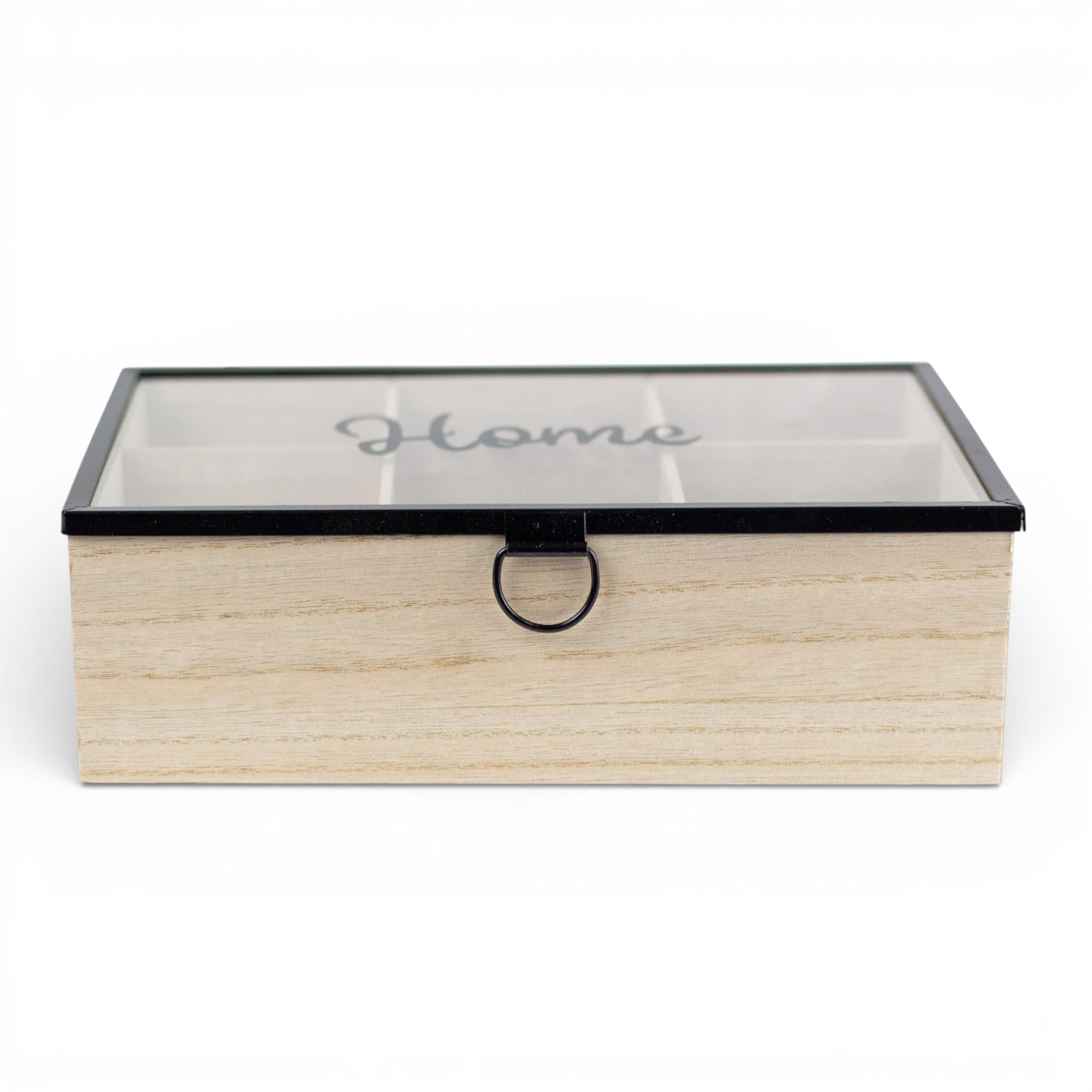 Pincho Organizer für die Küche, Teebox, Teebox mit 6 Fächern, Deckel mit transparentem Fenster, sortierte Teebeutel, Holz, 24 x 16 x 8 cm