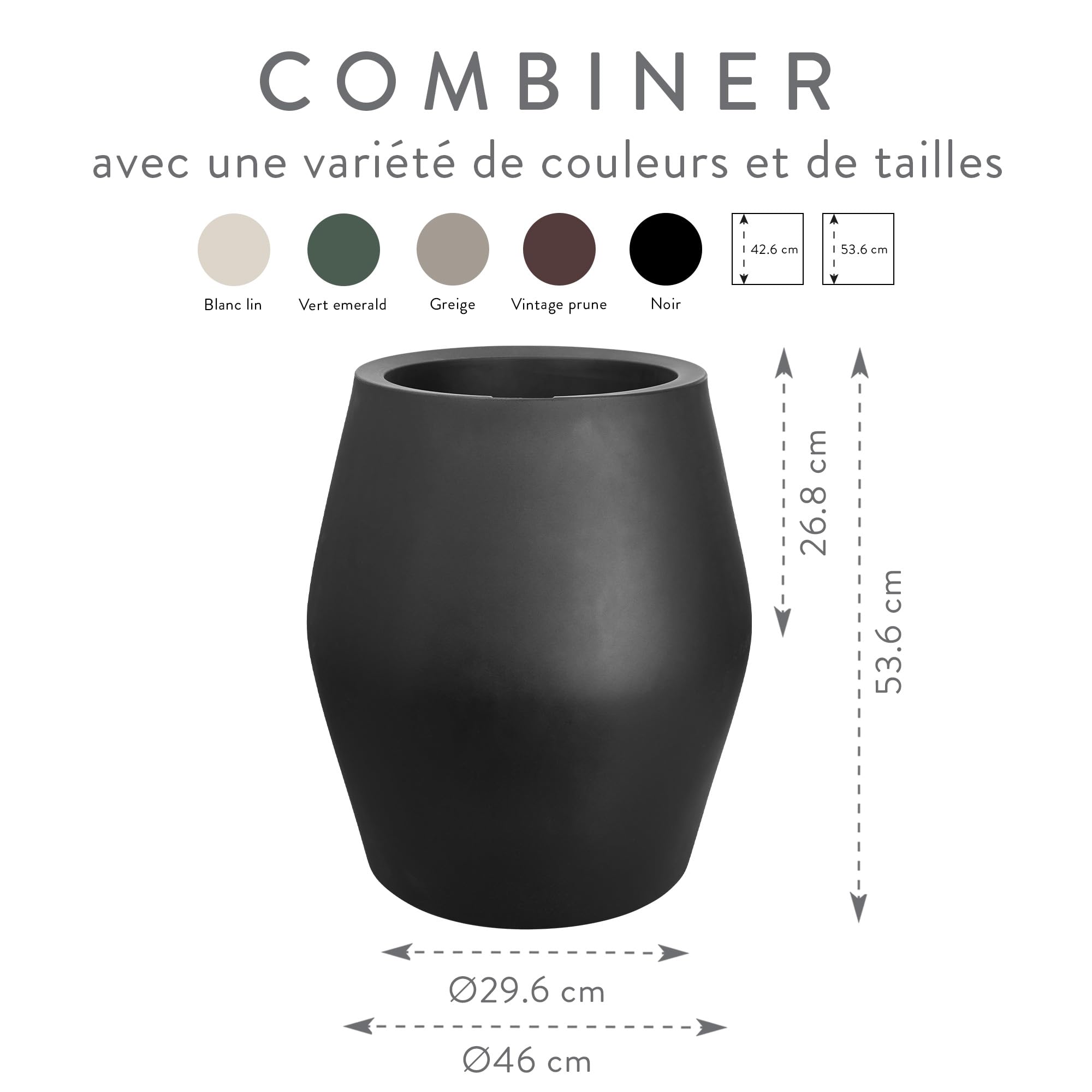 Elho June Split High 46cm Pot de Fleurs - Noir | L 46 x l 46 x H 53.6 cm | Convient à l’intérieur et à l’extérieur | Plastique 100 % recyclé