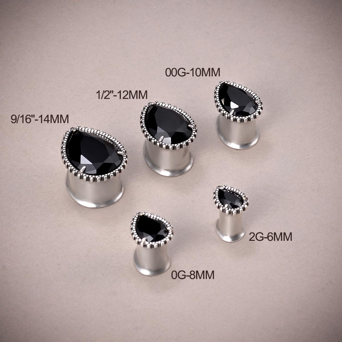 ERKUOO 2 dilatatori a goccia con zircone per orecchie, dilatatori per lobo, dilatatori per lobo, dilatatori per lobi e piercing per il corpo