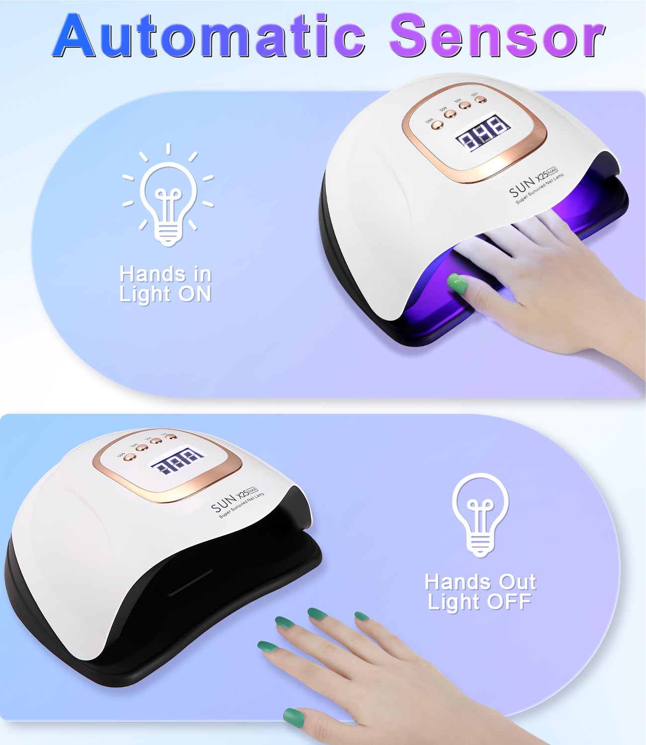 Zawaer Lampada UV LED Unghie Asciuga Smalto 380W Display Digitale Sensore Automatico 4 Impostazioni Timer Perline 81 Pezzi Strumenti Professionali Nail Art Salone Casa