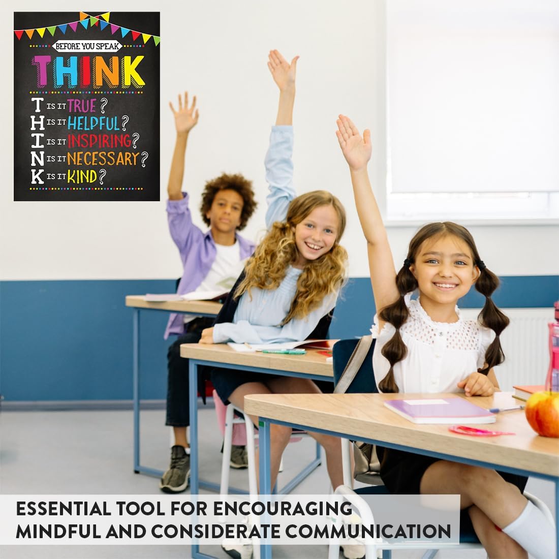 Andaz Press Classroom Teacher Wall Art Decor Poster Signs, 8.5x11-inch, Before You Speak Think, 1-Pack, Unframed, Kids Inspirational Motivational Quotes Decorations