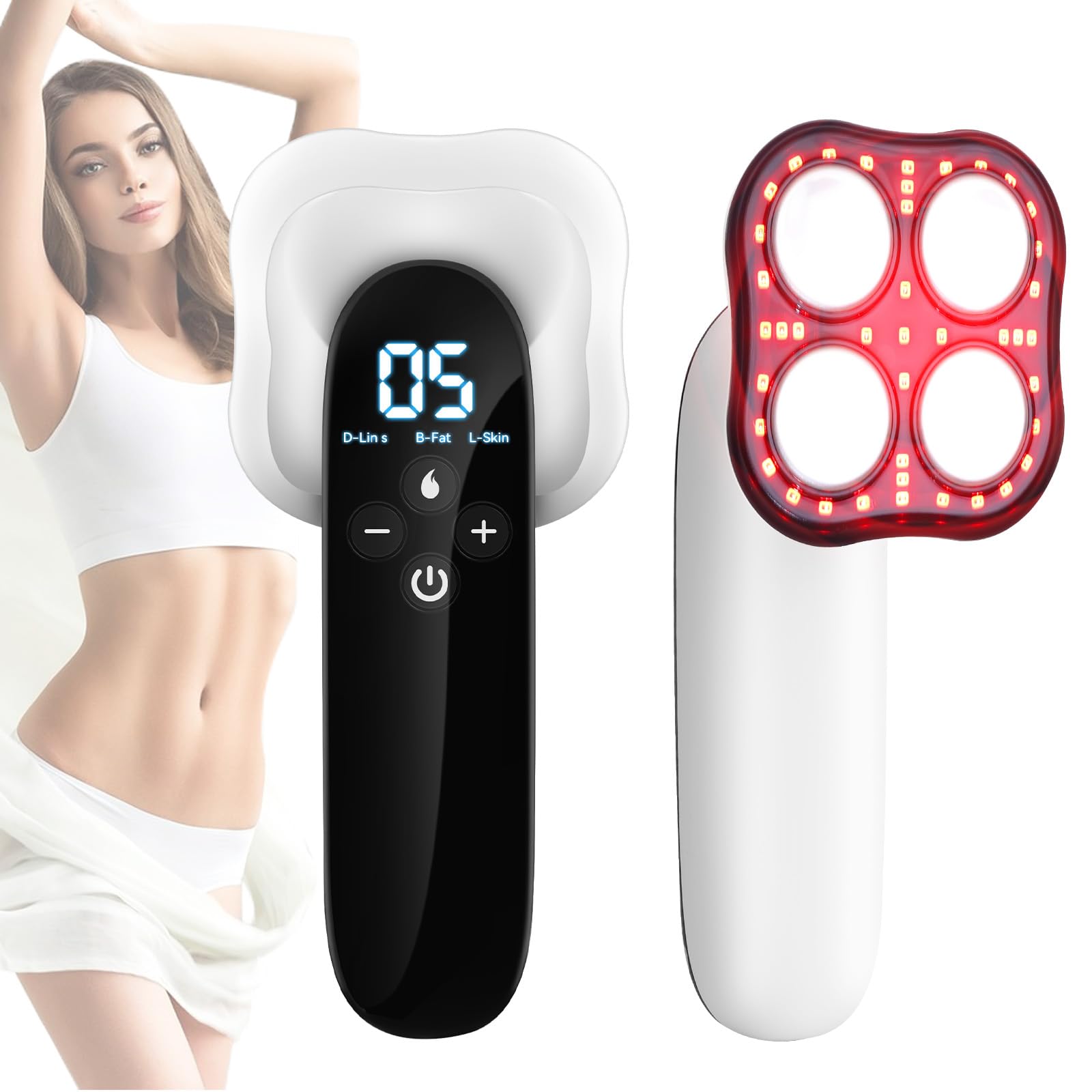 Yofuly Radiofrecuencia Masajeador Eléctrico, 4 Cabezales EMS Masajeador Cuerpo con 3 Modos y Caliente Luz LED, Dispositivo de RF Masaje para Vientre, Cintura, Estiramiento de la Piel