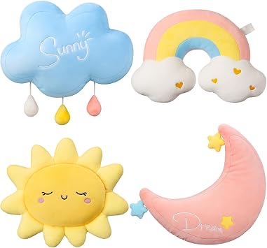 AceOrbit 4 Pcs Cloud Rainbow Moon Sun Pillow 17" Soft Plush Pillow Cute Stuffed Throw Cushion Decorative Creative Cushion for Home Decor Gift Room Reading Nook Decorations