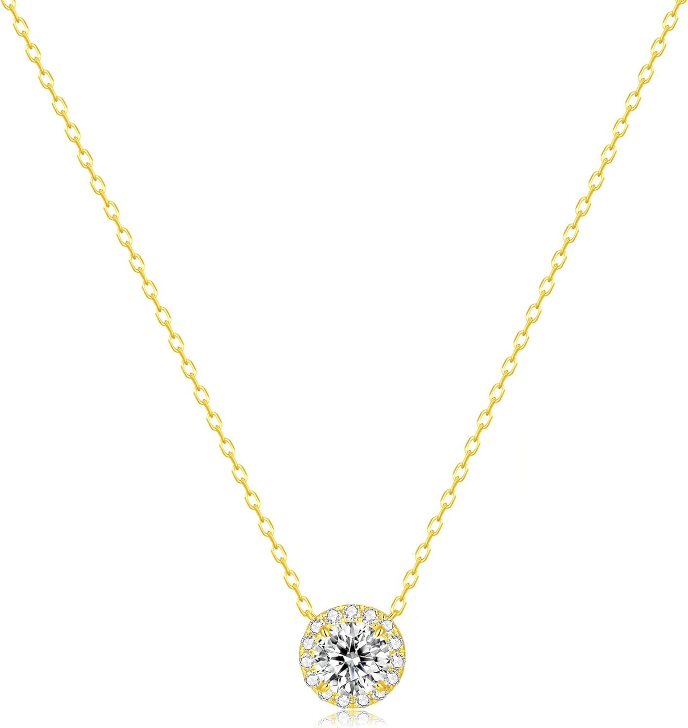 925 Sterling Silver Halo Pendant Necklace for Women Round Cubic Zirconia Solitaire Necklace Adjustable 16-18 Inch Silver Chain Dainty CZ Jewelry Gift for Anniversary Birthday Wedding
