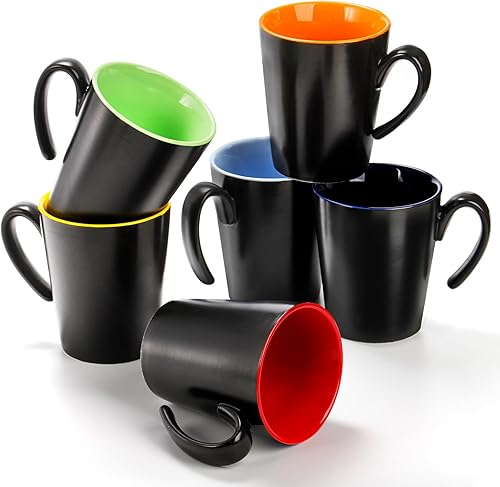 Miniatura 3 de Yesland Juego de 6 tazas de café de cerámica, tazas de café de restaurante de 12 onzas con mango grande para té, latte, capuchino, leche, negro