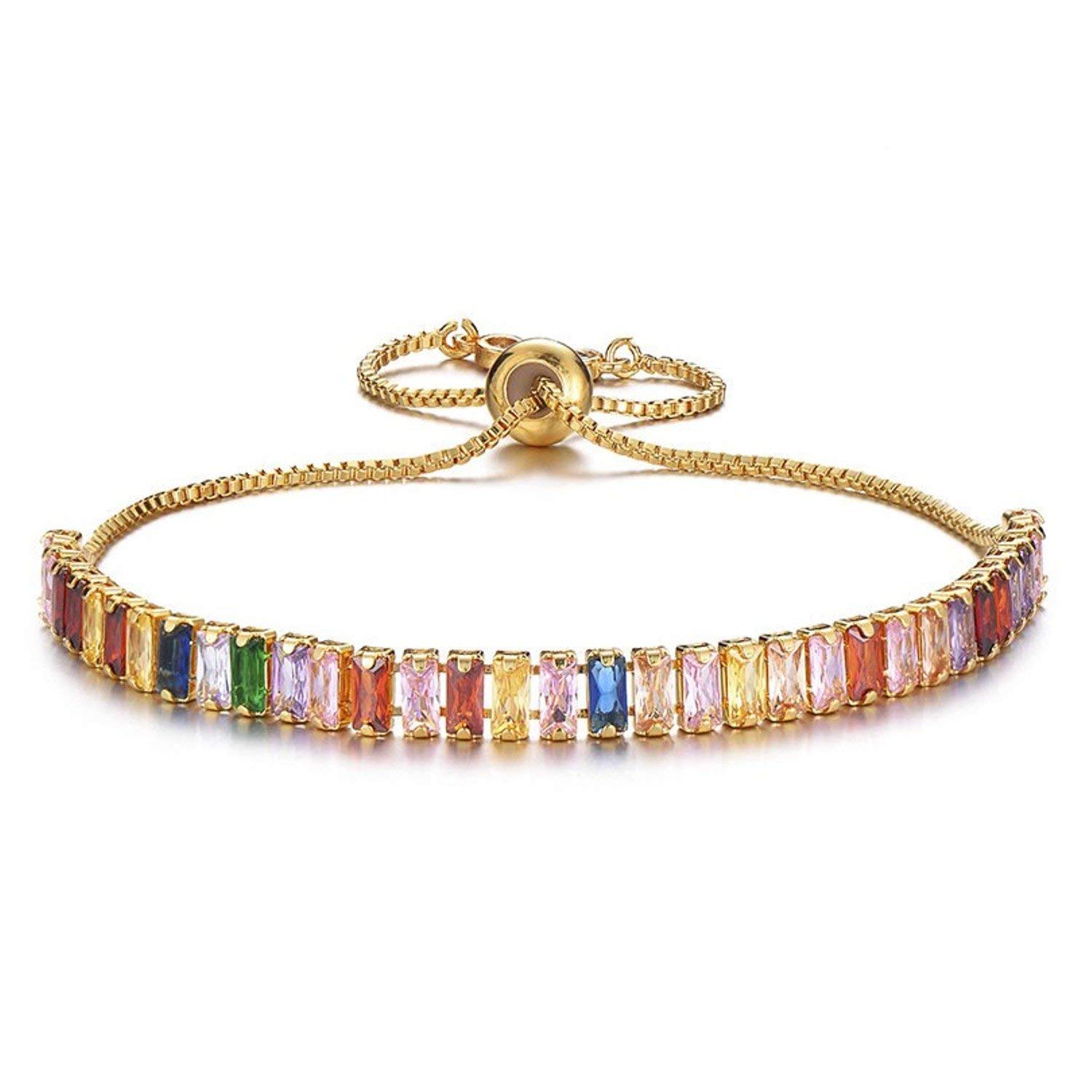 Zivom® Gold Colourful Rainbow Brass Cubic Zirconia American Diamond Baguette Slider Multicolour Bracelet for Women (B084TMXP41) Amazon Price History, Amazon Price Tracker