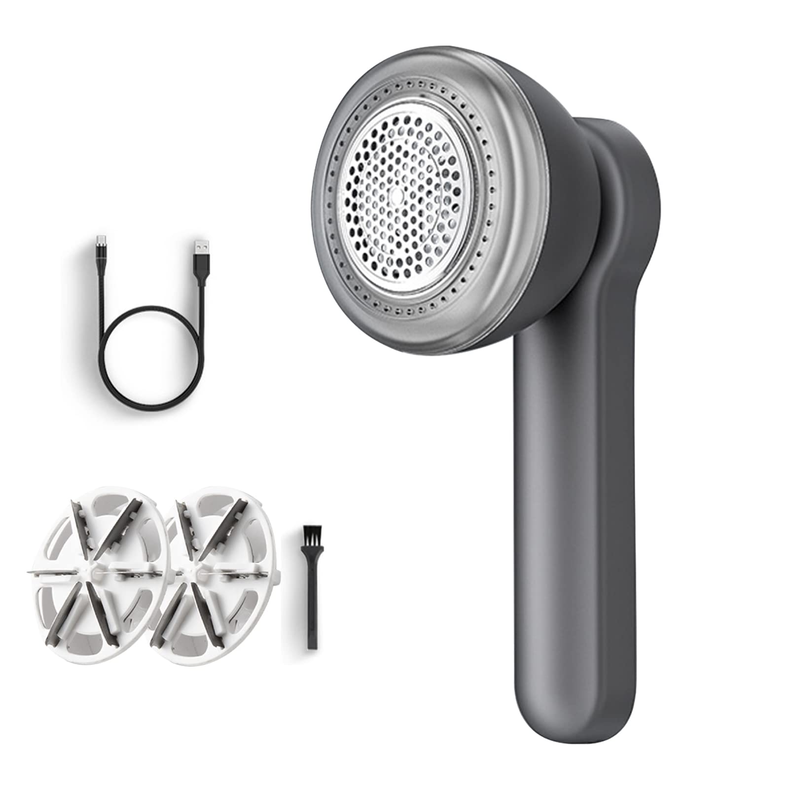 Woeau Bobble Remover Clothes - Electric Lint Remover, Fabric Shaver Clothes, Rechargeable Clothes Debobbler 2 Spare Shaving Heads, Defuzzer Clothes (Grey), 6x8.5x20 (QMQ-grey-20221112)