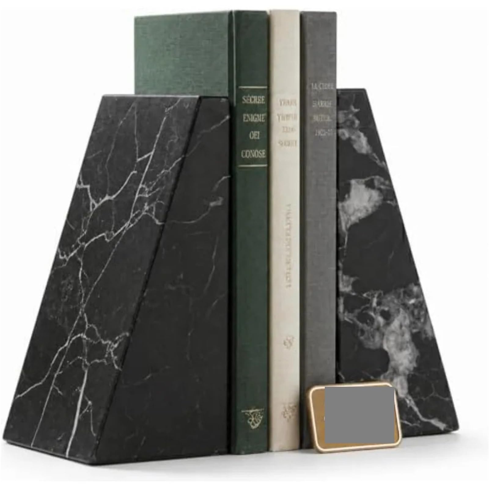 Marble Bookend Marble Bookends Grey, Set Of 2,4" X 2.5" X 6" Wedge Book Ends, Stone Desk And Shelf Decor
