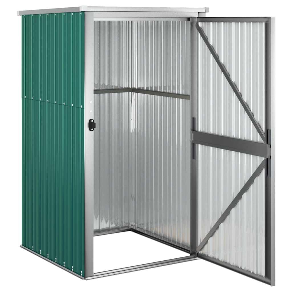 Szopa na narzędzia ogrodowe, zielona, 88 x 89 x 161 cm, ocynkowana stal, domek na narzędzia z metalową ramą, praktyczny uchwyt i skośny dach do automatycznego odprowadzania wody deszczowej, idealna