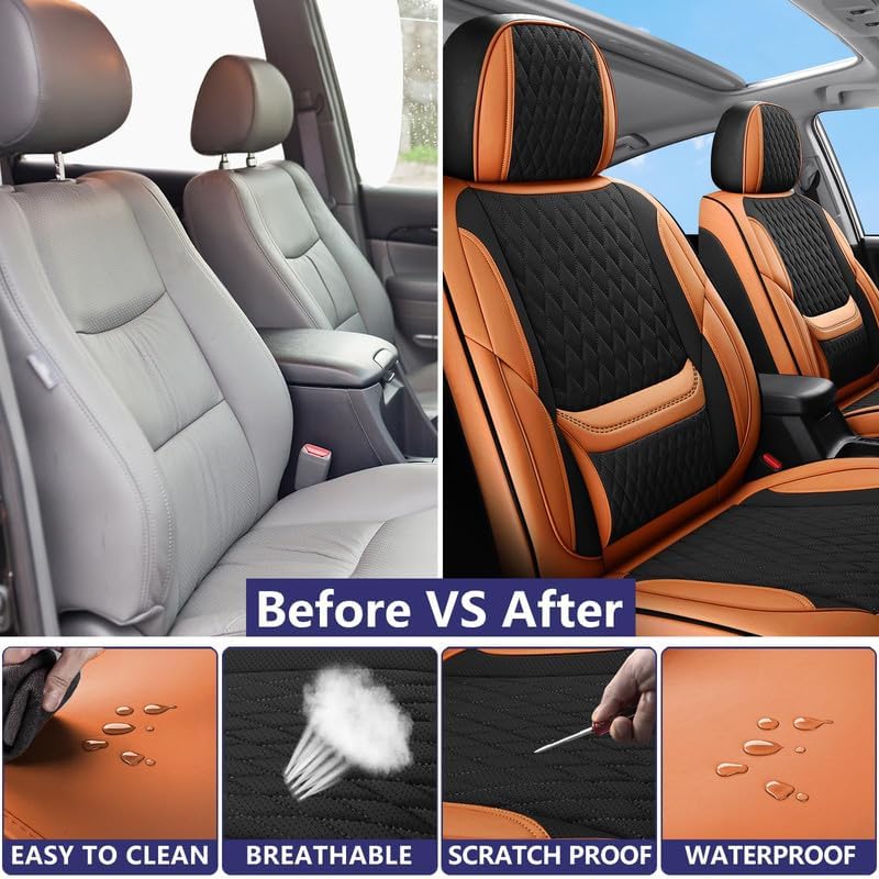 Car Seat Covers Full Set Custom Fit for Chevrolet/Chevy Malibu 2000-2026 - Premium Faux Leather with Lumbar Support | Breathable, Waterproof, Anti-Slip, Durable (Black&Brown,Full Set)