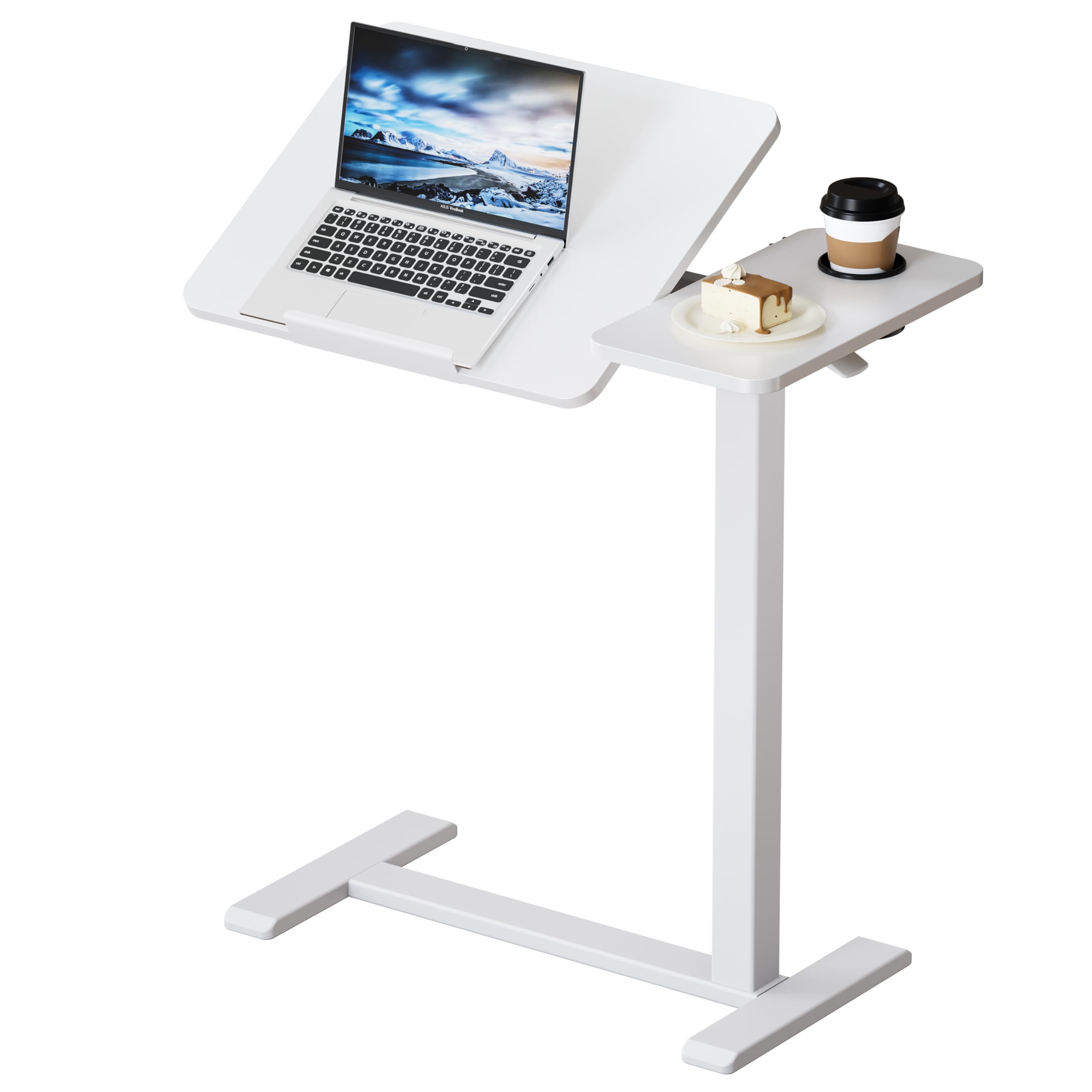 BZIUM Overbed Bedside Table with Hidden Wheels, Adjustable Medical Tilt Top Hospital Bed Table Over The Bed, Rolling Desk Mobile Standing Desk (70x40cm, White)