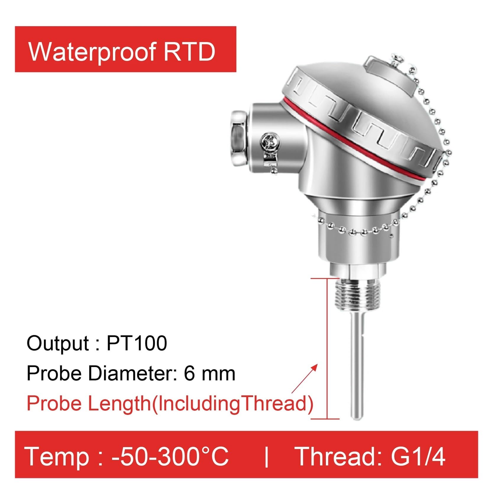 sensor Sensor RTD impermeable PT100 Sonda de temperatura industrial integrada de acero inoxidable con rosca(PT100,400mm)