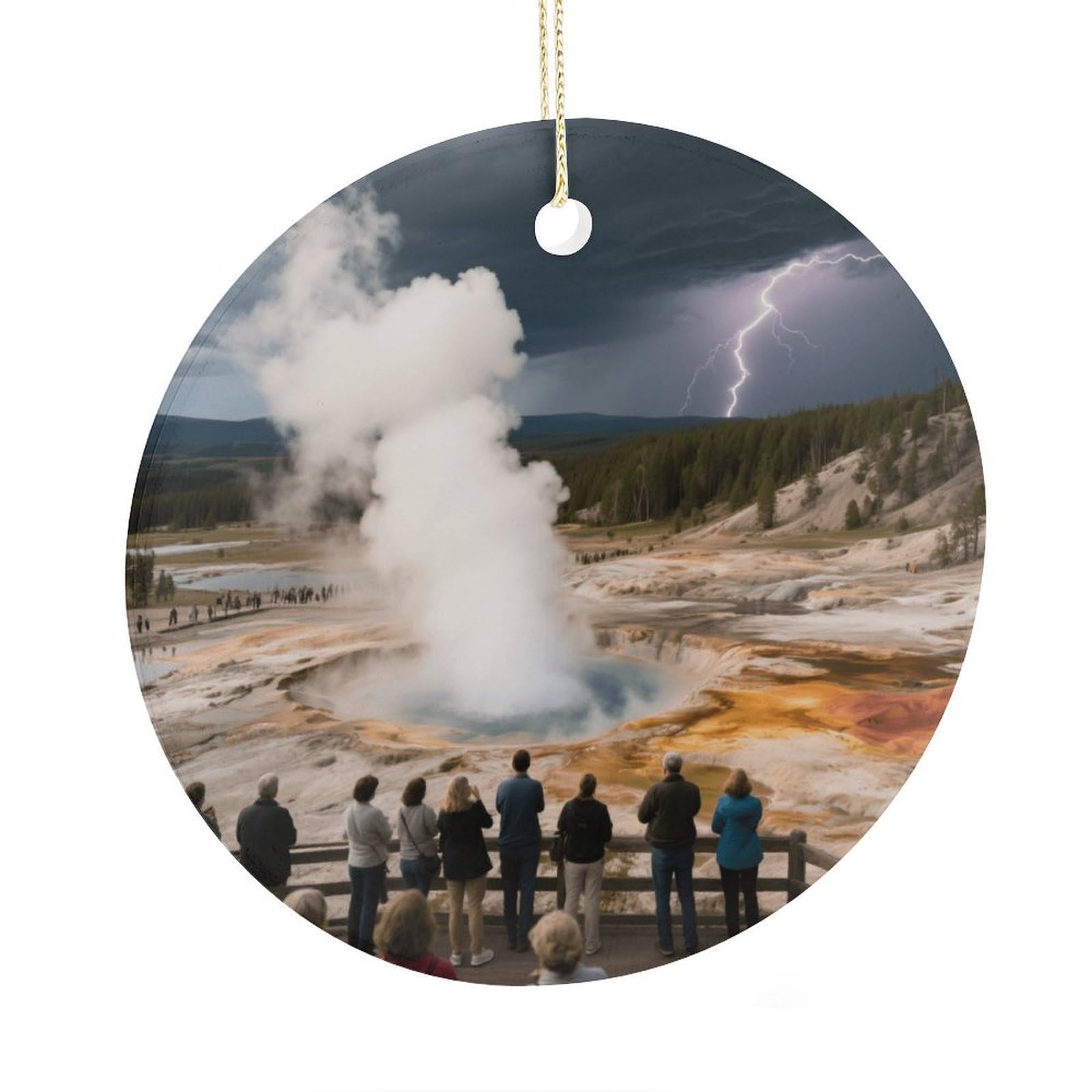 Fekiloot Style Geyser Geothermal Landscapes Christmas Ornaments 2.9 Inch Round Ceramic Ornament Keepsake Thank You Gifts For Office, Room, Home - Holiday Present Ideas