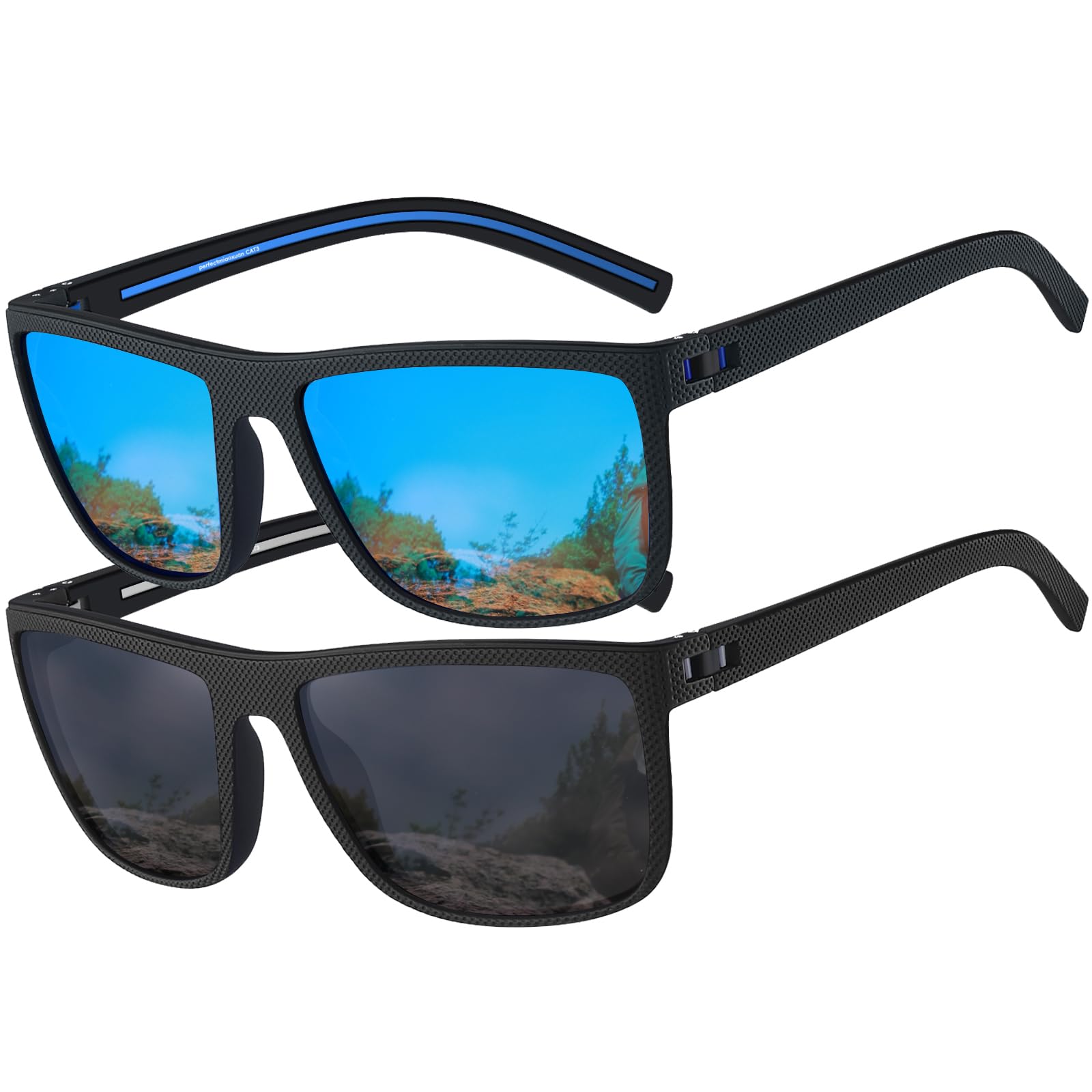 Perfectmiaoxuan Occhiali da sole uomo donna Polarizzati Guidare la Pesca all'aperto Montatura infrangibile Occhiali Quadrata TR90 Montatura Leggero Protezione UV400 Sunglasses