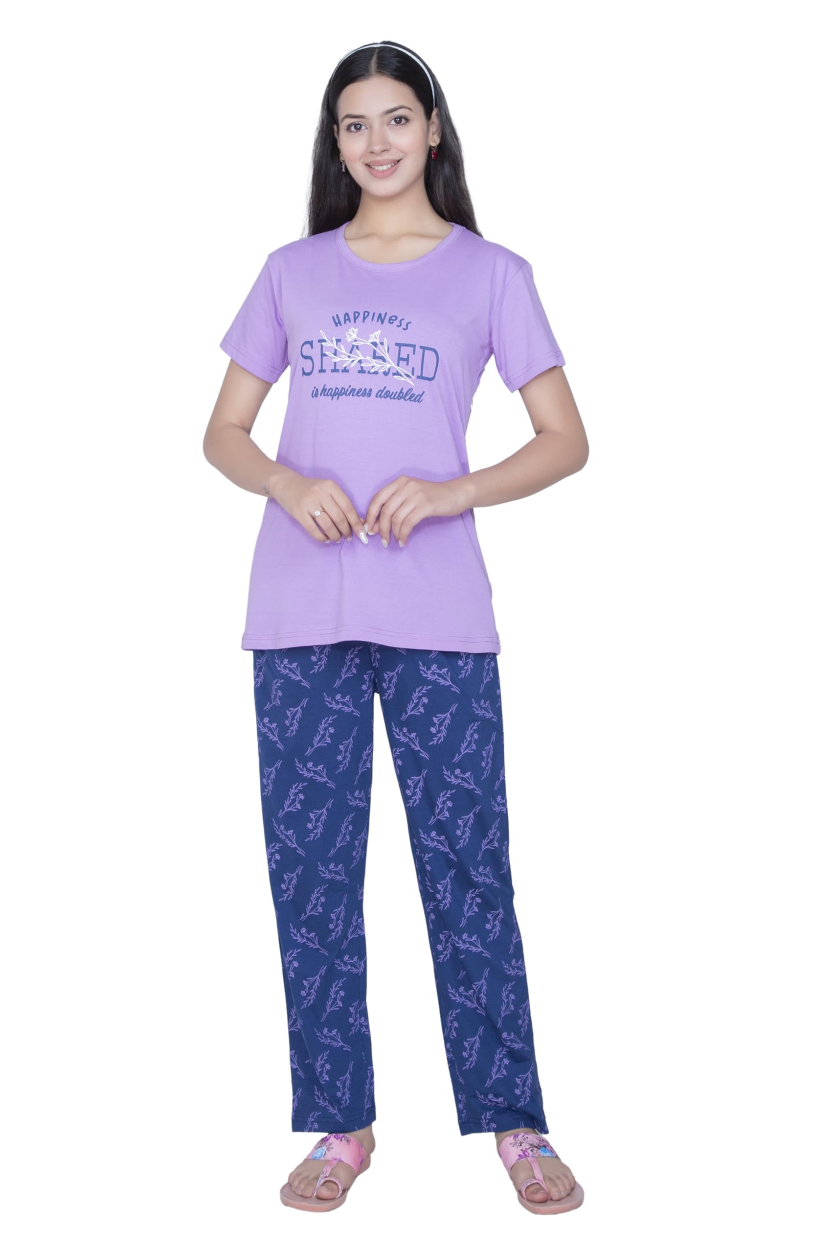 Women's Cotton Printed Night Suit | Soft & Comfortable Loungewear & Sleepwear Set | Stylish Nightwear for Women | Relaxed Fit Pajama Set with Pockets