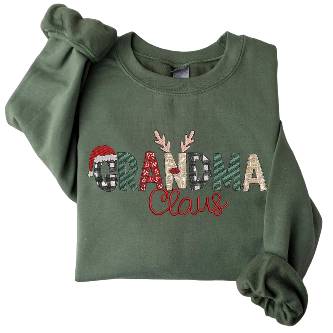 POPPOP Christmas Claus Embroidery Sweatshirt Custom Mama Grandma Gigi Mimi Nickname Gifts for Women Sweater