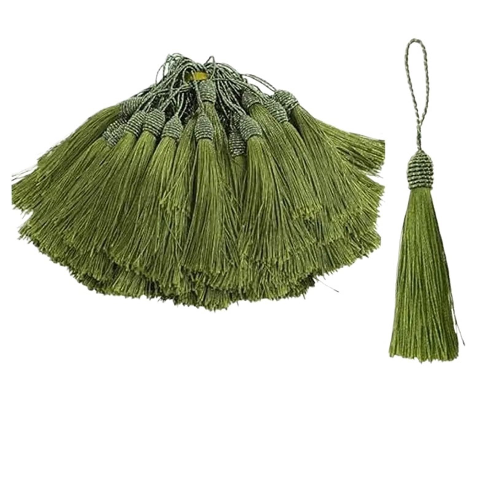 Handmade Craft Tassels, Tassels Decoration 15cm Silky Floss Bookmark with Cord Loop Making DIY Craft Accessory(Bright Green,20Pcs)