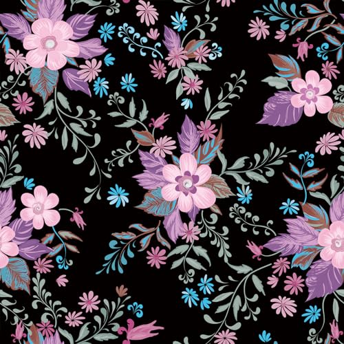 VaryStyle 17.7'x118' Black Purple Floral Wallpaper Fantasy Purple/Pink Dark Floral Peel and Stick Wallpaper for Bedroom Bathroom Removable Self Adhesive Black Contact Paper for Cabinets Walls Shelf
