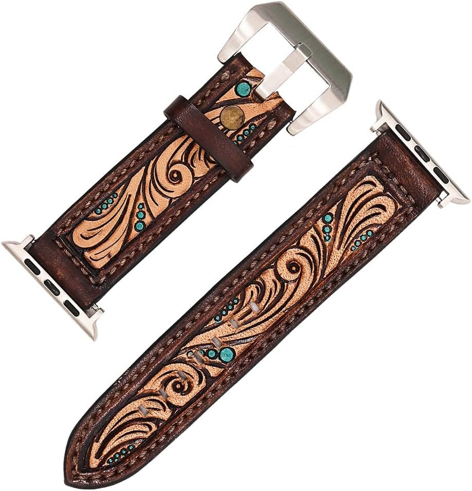 American Darling ADWAR112-45 Beautifully Hand Tooled Genuine Leather I watch Strap Men and Women Unisex