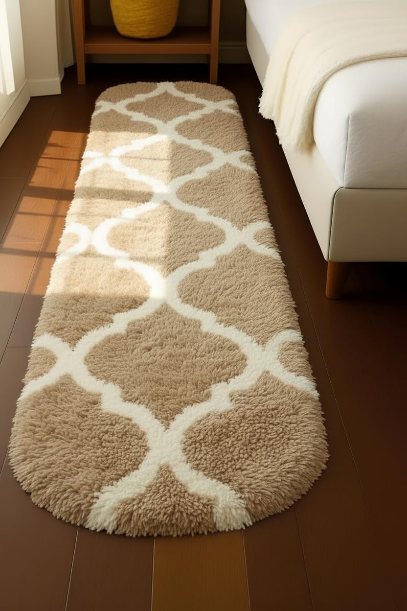 Naze Luxury Soft Shaggy Bedside Runner Rug – Rug for Living RoomPlush High-Pile Bedroom Carpet, 1.5x4 Feet, (Beige and Ivory m II)-image-46