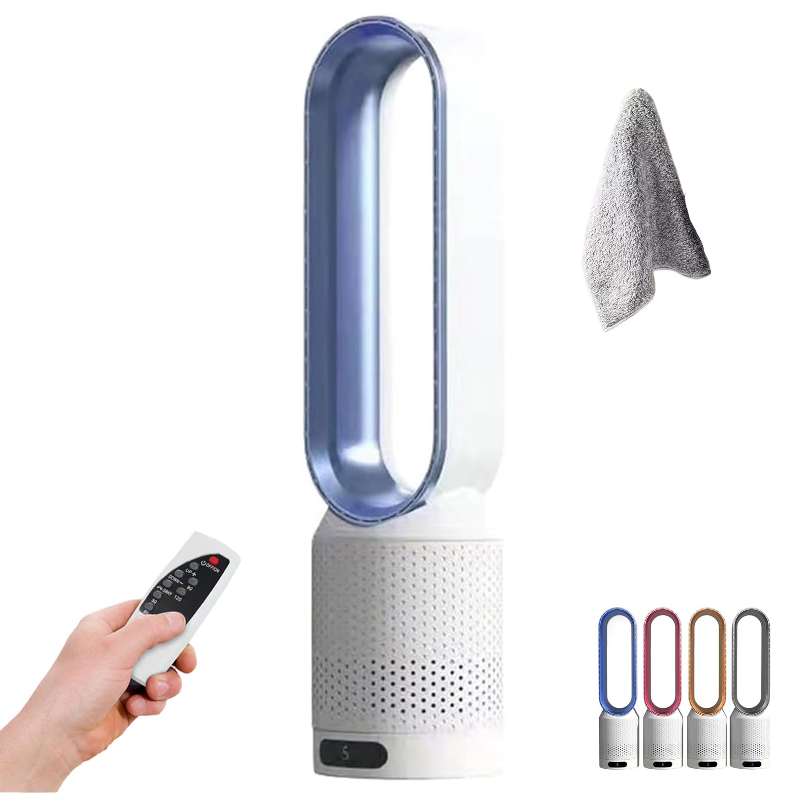 Coollyxi Ventilatore Senza Pale, Ventilatore a Torre Senza Pale Con Purificatore D'aria E Telecomando - 8 Velocità per Camera Da Letto E Ufficio - Flusso D'aria Ad Ampio Raggio (blue,Pulsanti)