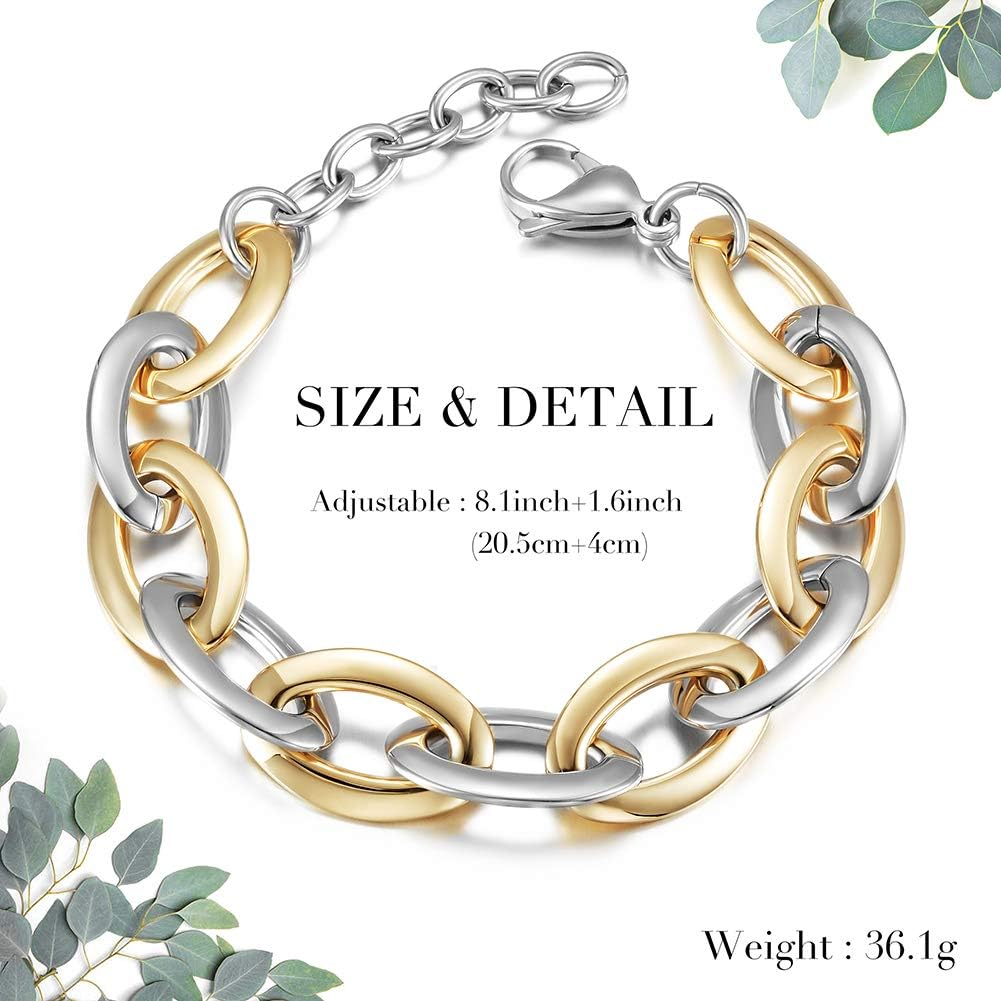 CIUNOFOR Link Bracelet Designer Brand Inspired Antique Women Jewelry Cable Wire Vintage Valentine Wide Cuban Curb Link Bracelet, Stainless Steel Adjustable Chain, Fits 7.0”–9.0” Wrists - Image 7