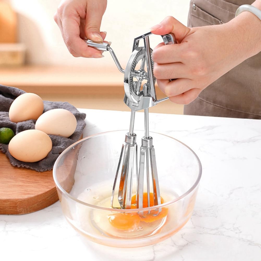 Manueller Schneebesen mit Handkurbel - Schneebesen Aus Edelstahl, Ergonomischer ABS-, Kompaktes Design für Einfaches Vermischen, Silber