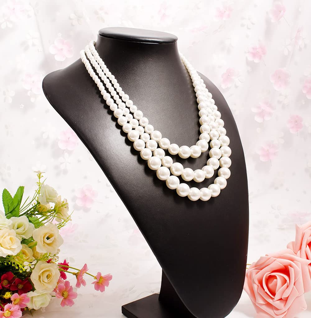 JKJF Multi Strand Pearl Necklace 1920s Flapper Pearls Necklace 3 Layered Pearl Necklace Faux Pearls Necklace for Wedding Prom Halloween Cosplay Tea Party Banquet