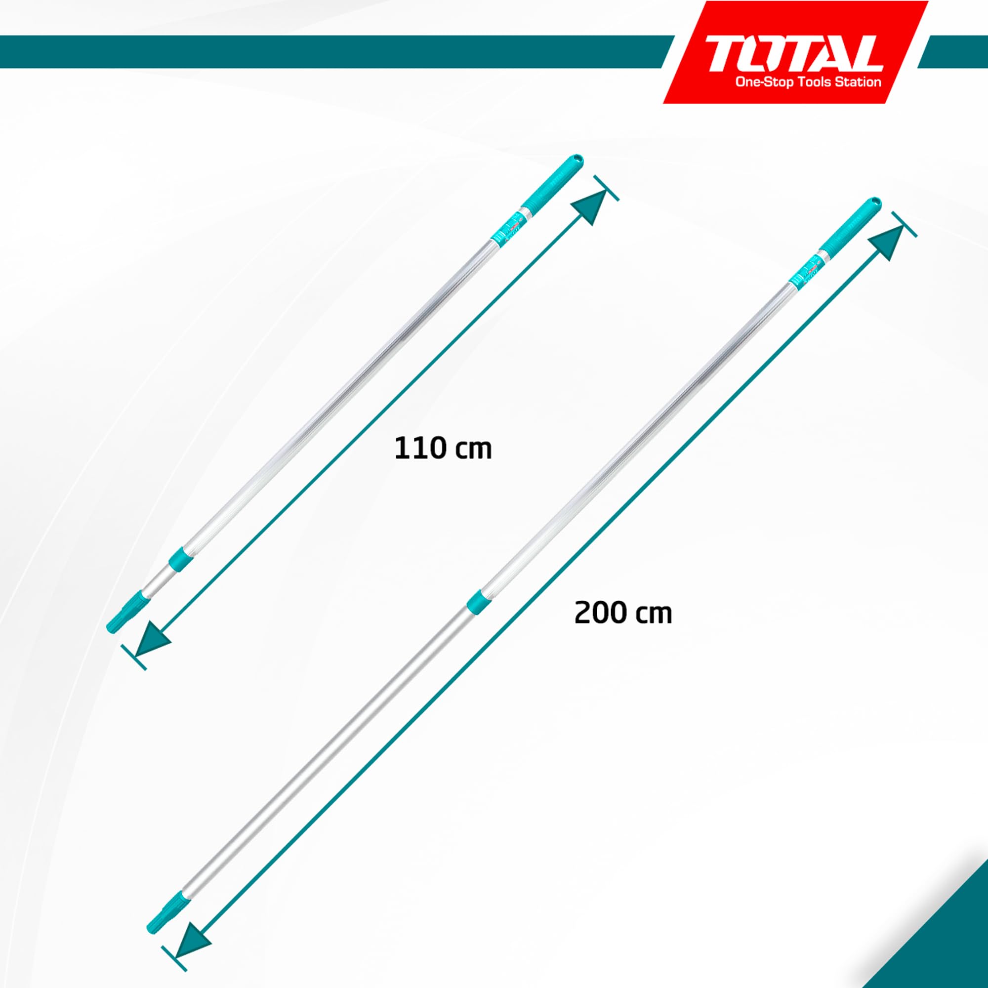 TOTAL - Manico Telescopico in Alluminio - Prolunga per Rullo da Pittura - Lunghezza Regolabile da 110 a 200 cm - 2 Sezioni con Filettatura - Resistente ed Ergonomico - Colore Blu - Rullo Non Incluso