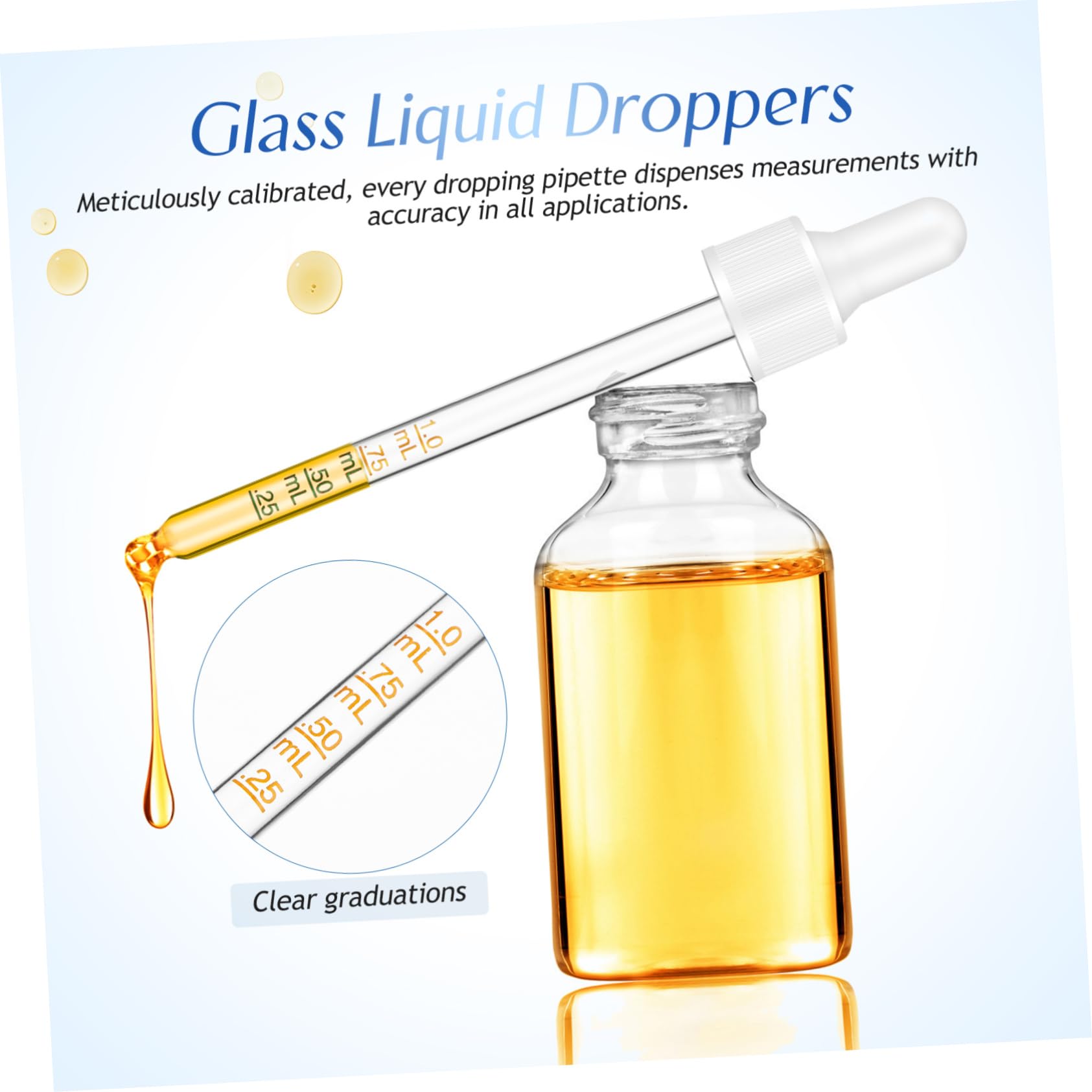 CIYODO 6pcs Essential Oil Droppers Glass Droers Pipettes for Oils Graduated Markings