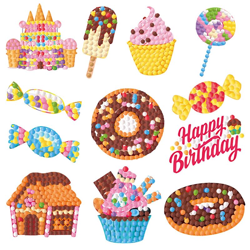 Fadgesy 5D Diamond Painting Stickers Kits for Kids Arts,Kids' Paint by Number Kits,Suitability Kids Art and Crafts for Kids Ages 4-12 (F5-Doughnut Candy 12pcs)